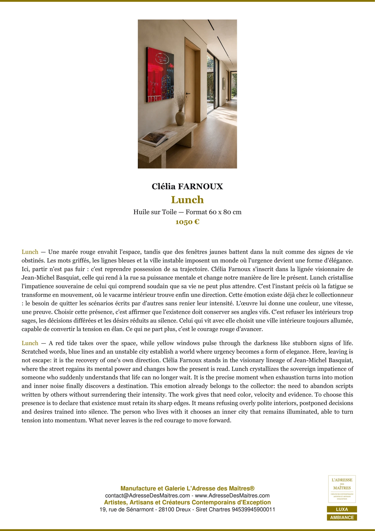 Fiche Premium Ambiance - Lunch - Clélia FARNOUX - L'Adresse des Maîtres®