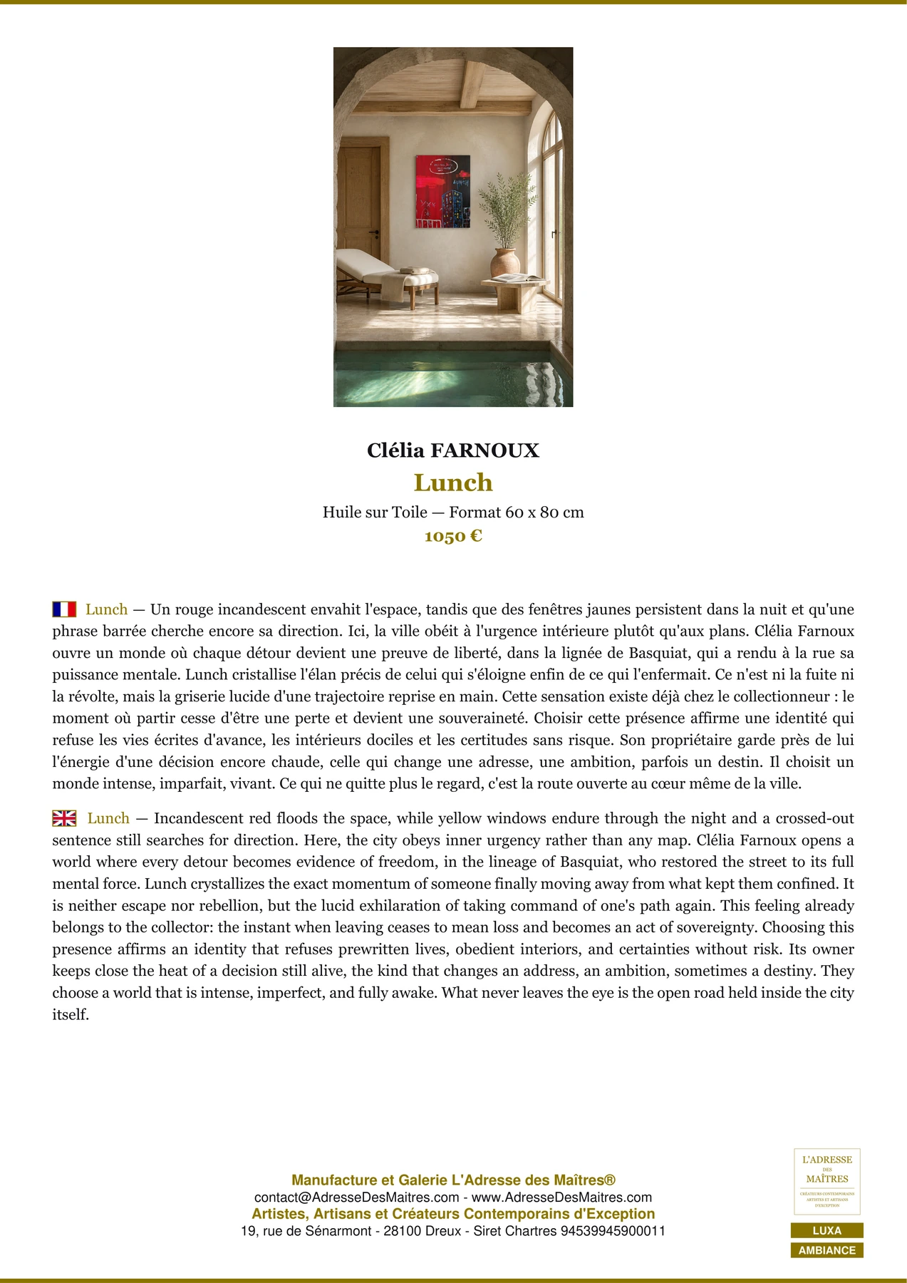 Fiche Premium Ambiance - Lunch - Clélia FARNOUX - L'Adresse des Maîtres®