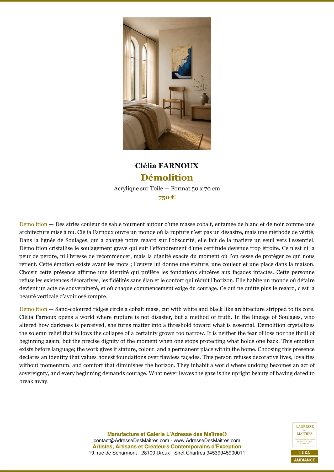 Fiche Premium Ambiance - Démolition - Clélia FARNOUX - L'Adresse des Maîtres®