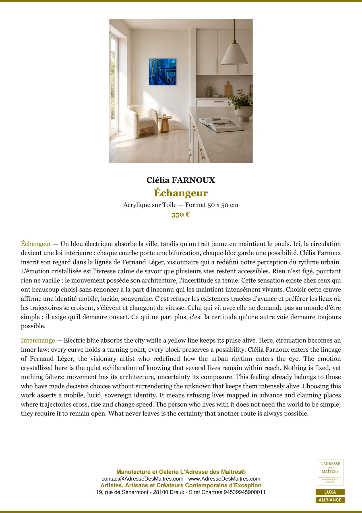 Fiche Premium Ambiance - Échangeur - Clélia FARNOUX - L'Adresse des Maîtres®