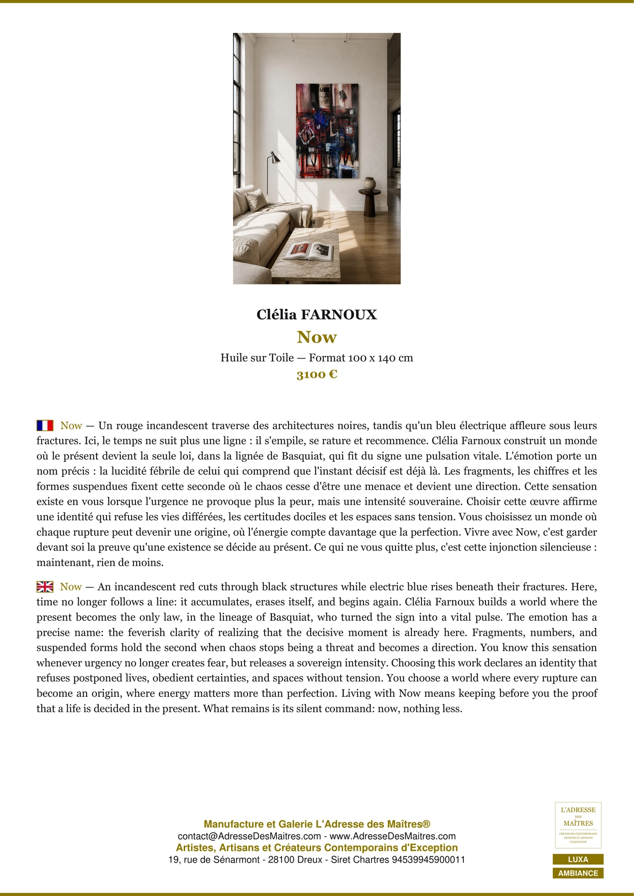 Fiche Premium Ambiance - Now - Clélia FARNOUX - L'Adresse des Maîtres®