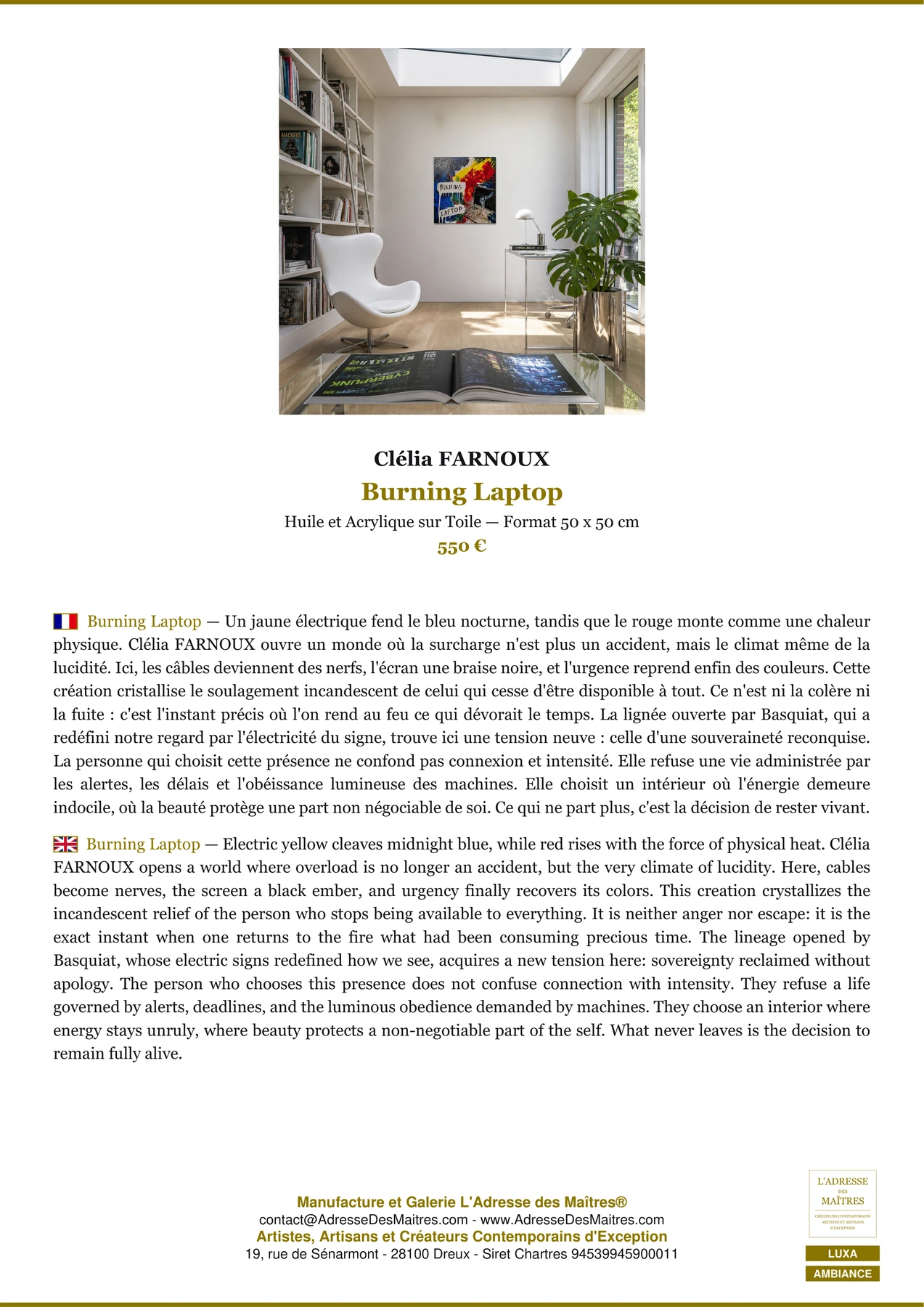 Fiche Premium Ambiance - Burning Laptop - Clélia FARNOUX - L'Adresse des Maîtres®