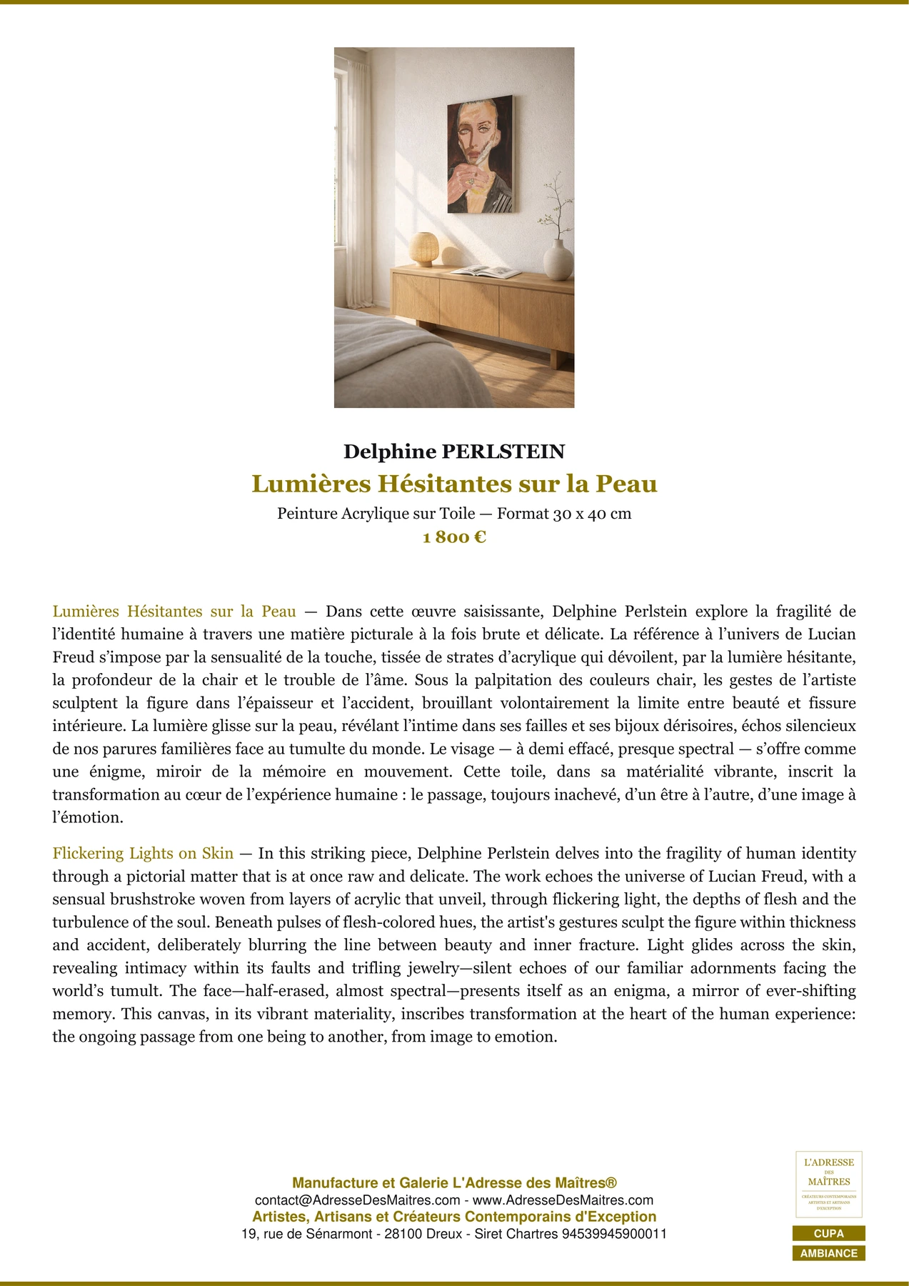 Fiche Premium Ambiance - Lumières Hésitantes sur la Peau - Delphine PERLSTEIN - L'Adresse des Maîtres®