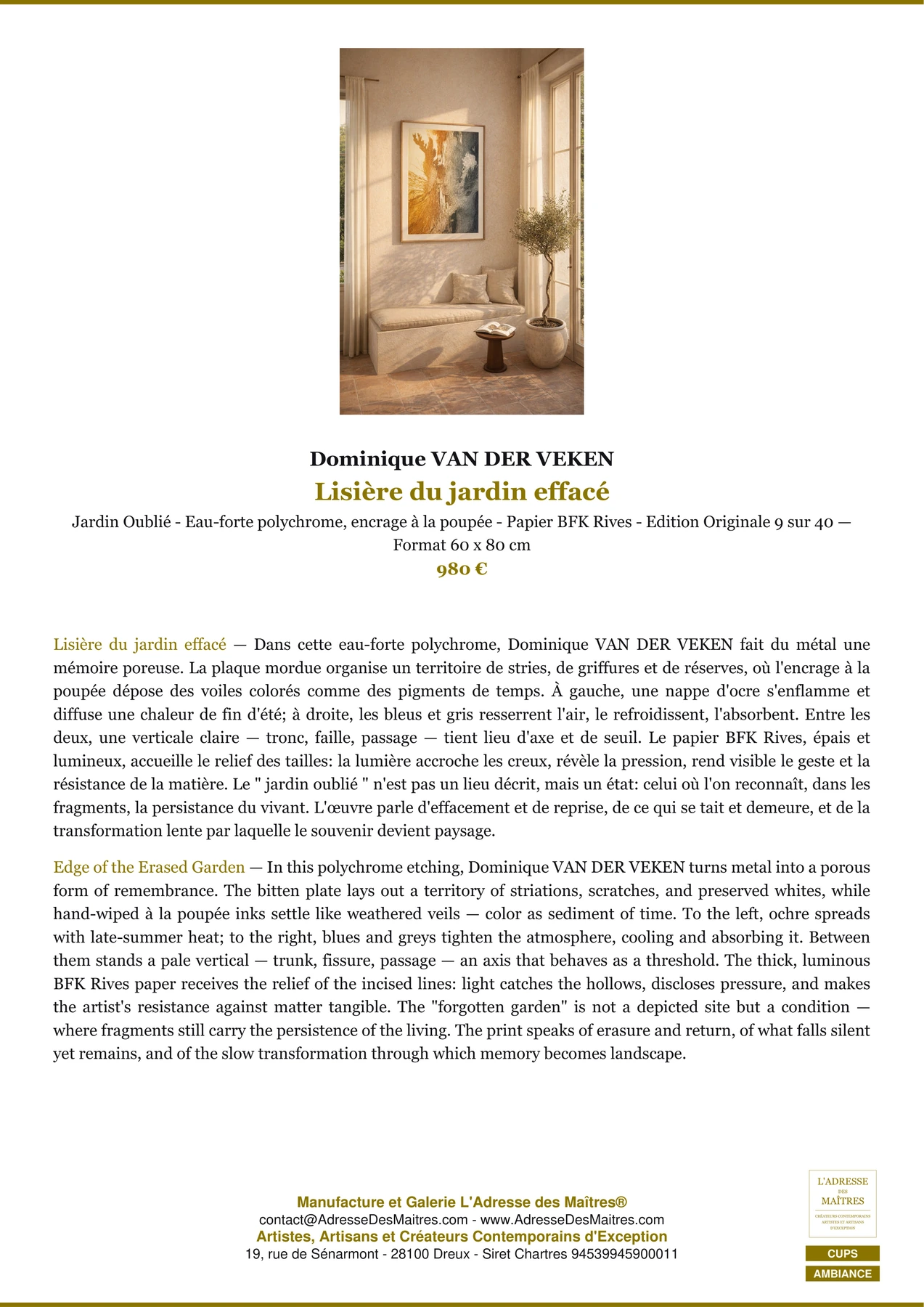 Fiche Premium Ambiance - Lisière du jardin effacé - Dominique VAN DER VEKEN - L'Adresse des Maîtres®