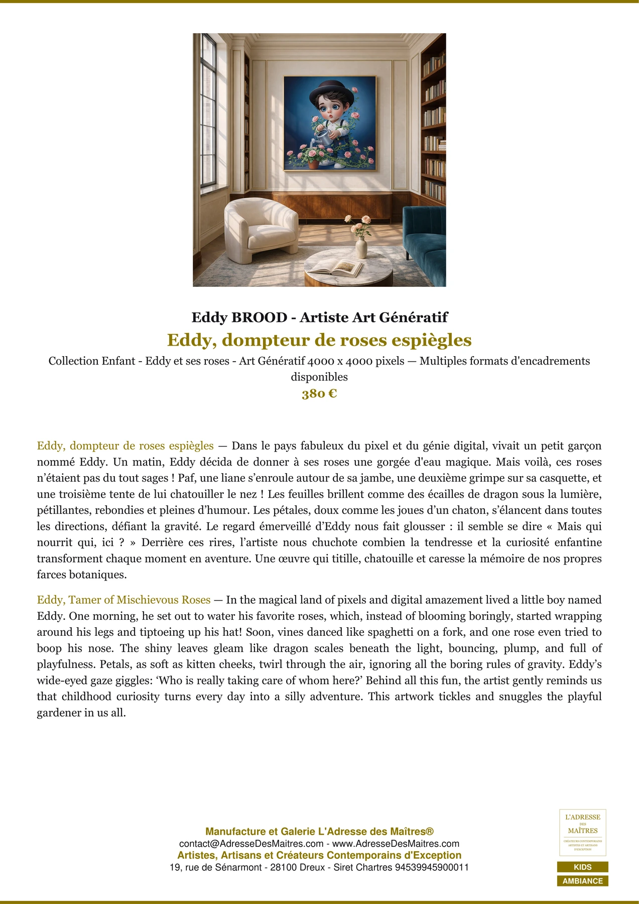 Fiche Premium Ambiance - Eddy, dompteur de roses espiègles - Eddy BROOD - Artiste Art Génératif - L'Adresse des Maîtres®