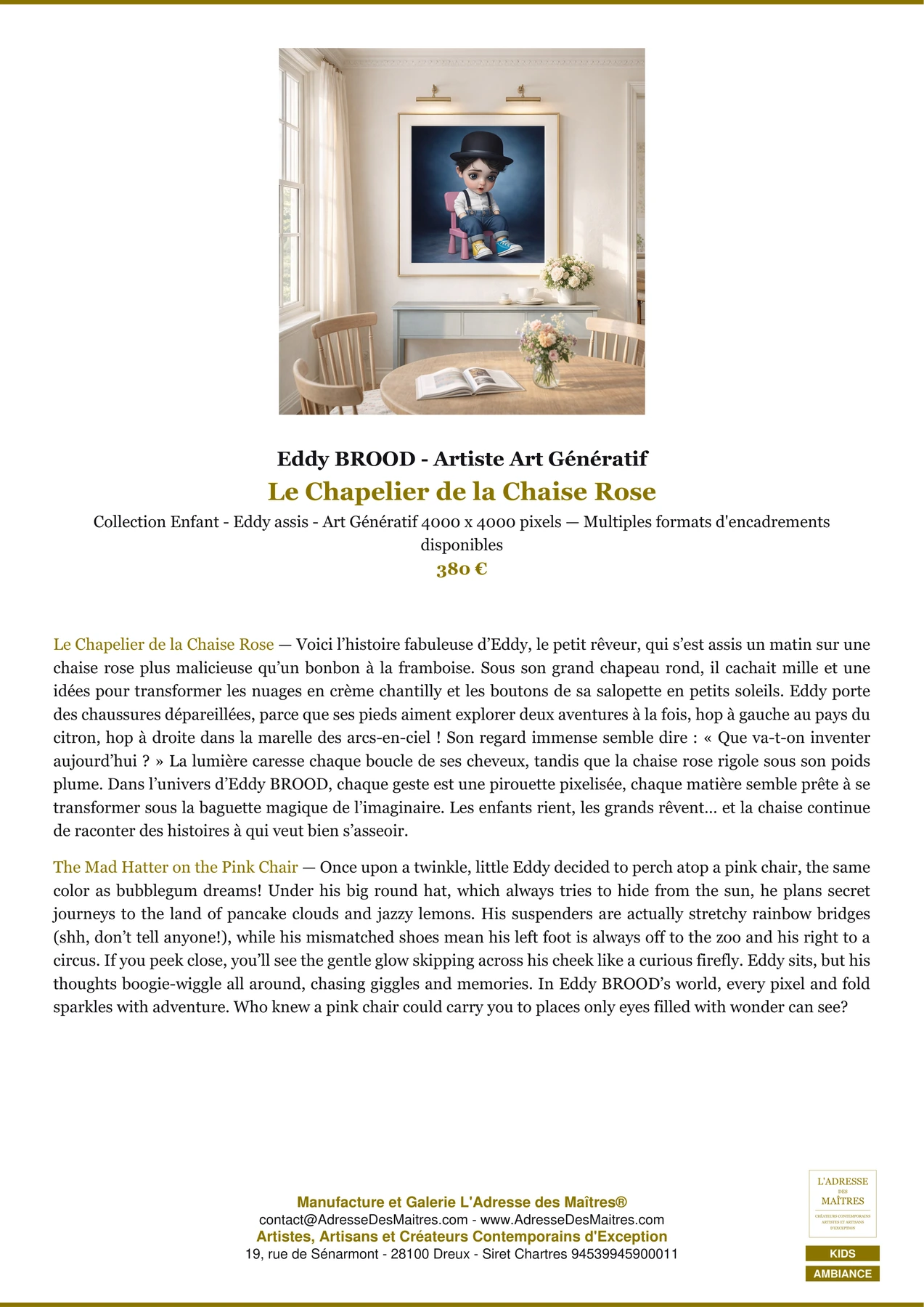 Fiche Premium Ambiance - Le Chapelier de la Chaise Rose - Eddy BROOD - Artiste Art Génératif - L'Adresse des Maîtres®