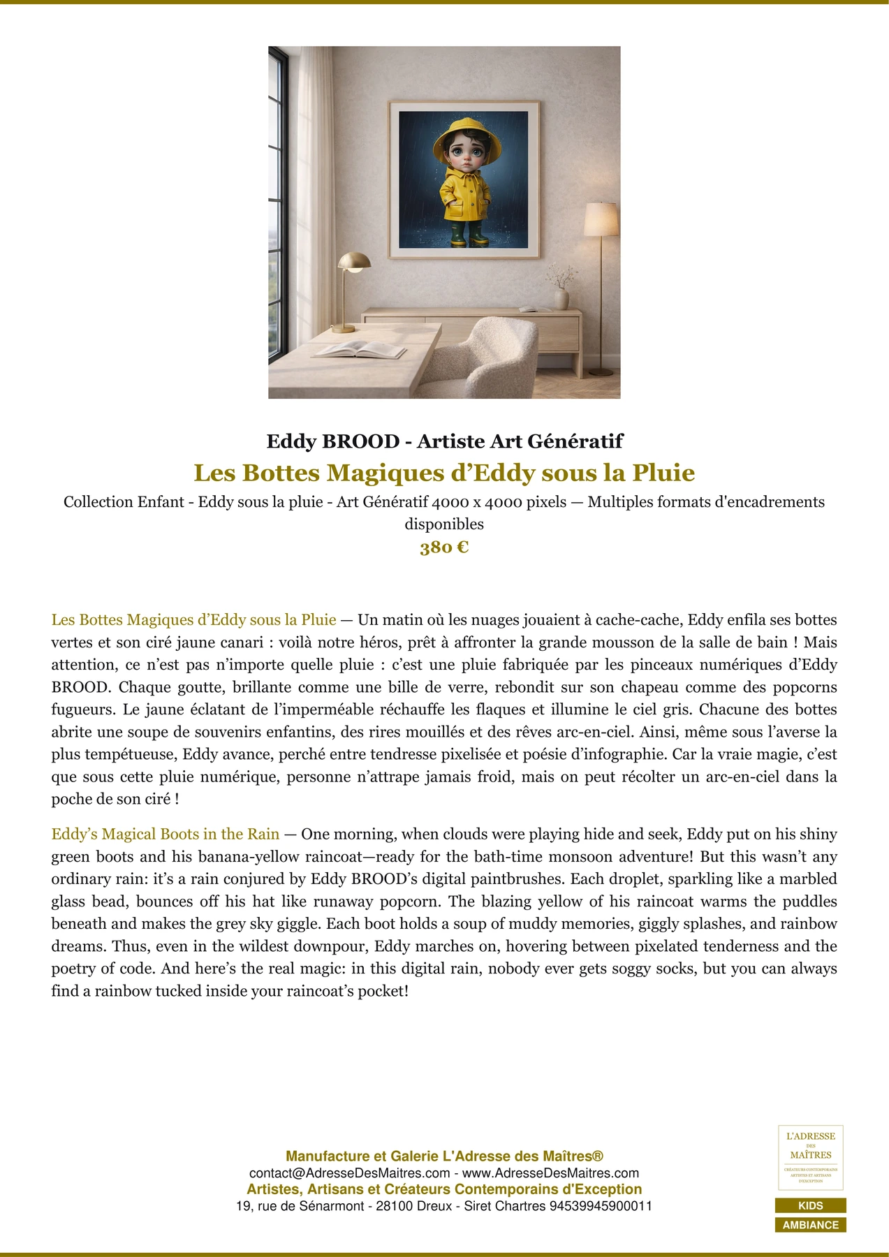 Fiche Premium Ambiance - Les Bottes Magiques d’Eddy sous la Pluie - Eddy BROOD - Artiste Art Génératif - L'Adresse des Maîtres®