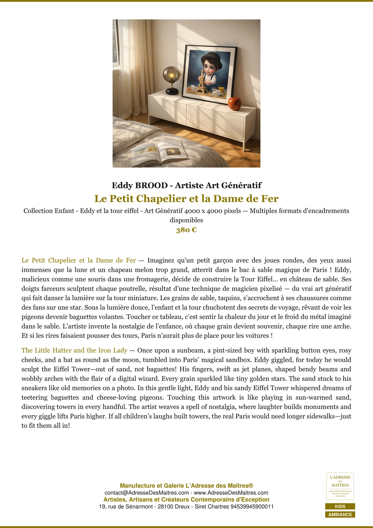 Fiche Premium Ambiance - Le Petit Chapelier et la Dame de Fer - Eddy BROOD - Artiste Art Génératif - L'Adresse des Maîtres®