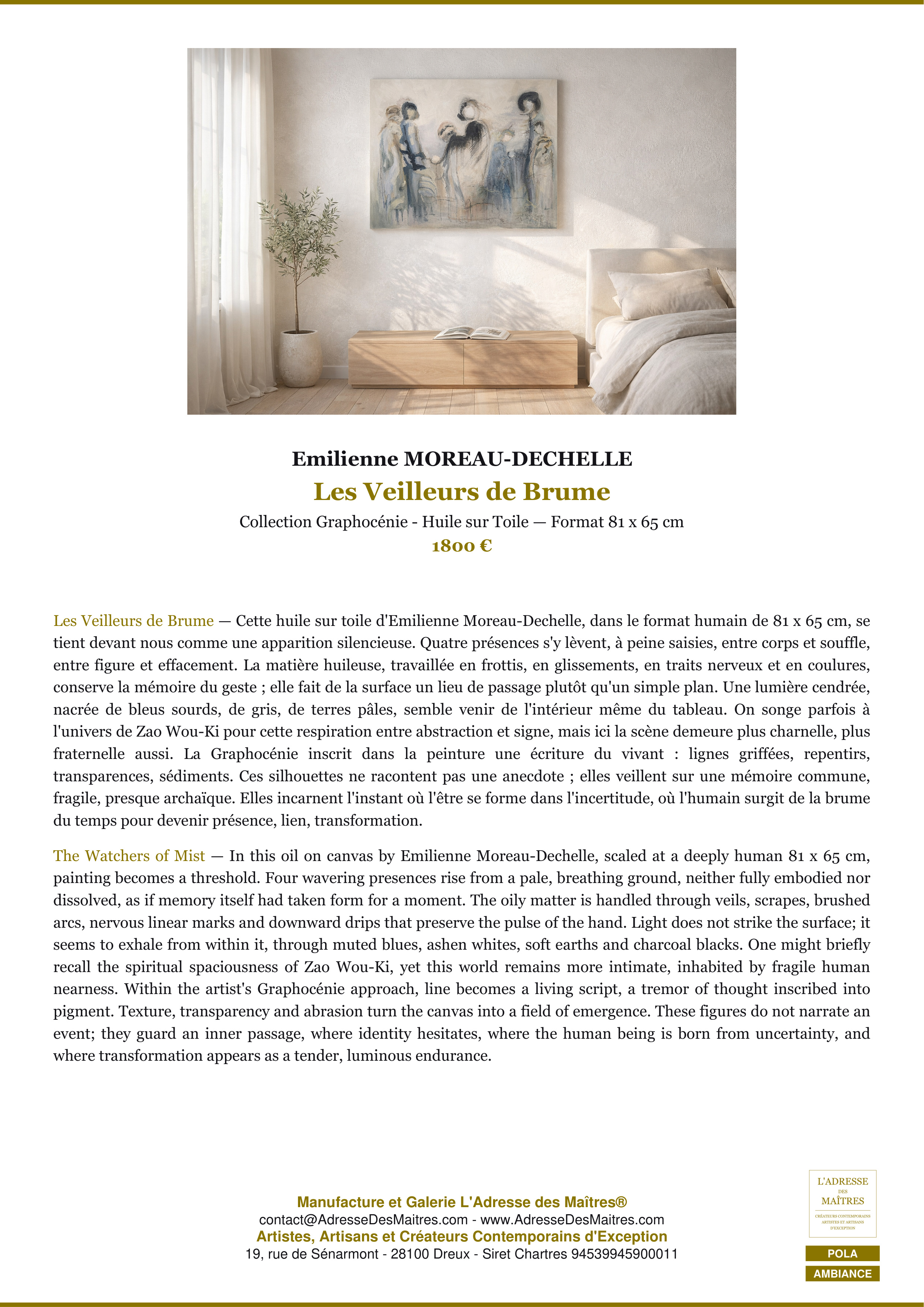 Fiche Premium Ambiance — Les Veilleurs de Brume — Emilienne MOREAU-DECHELLE — L'Adresse des Maîtres®