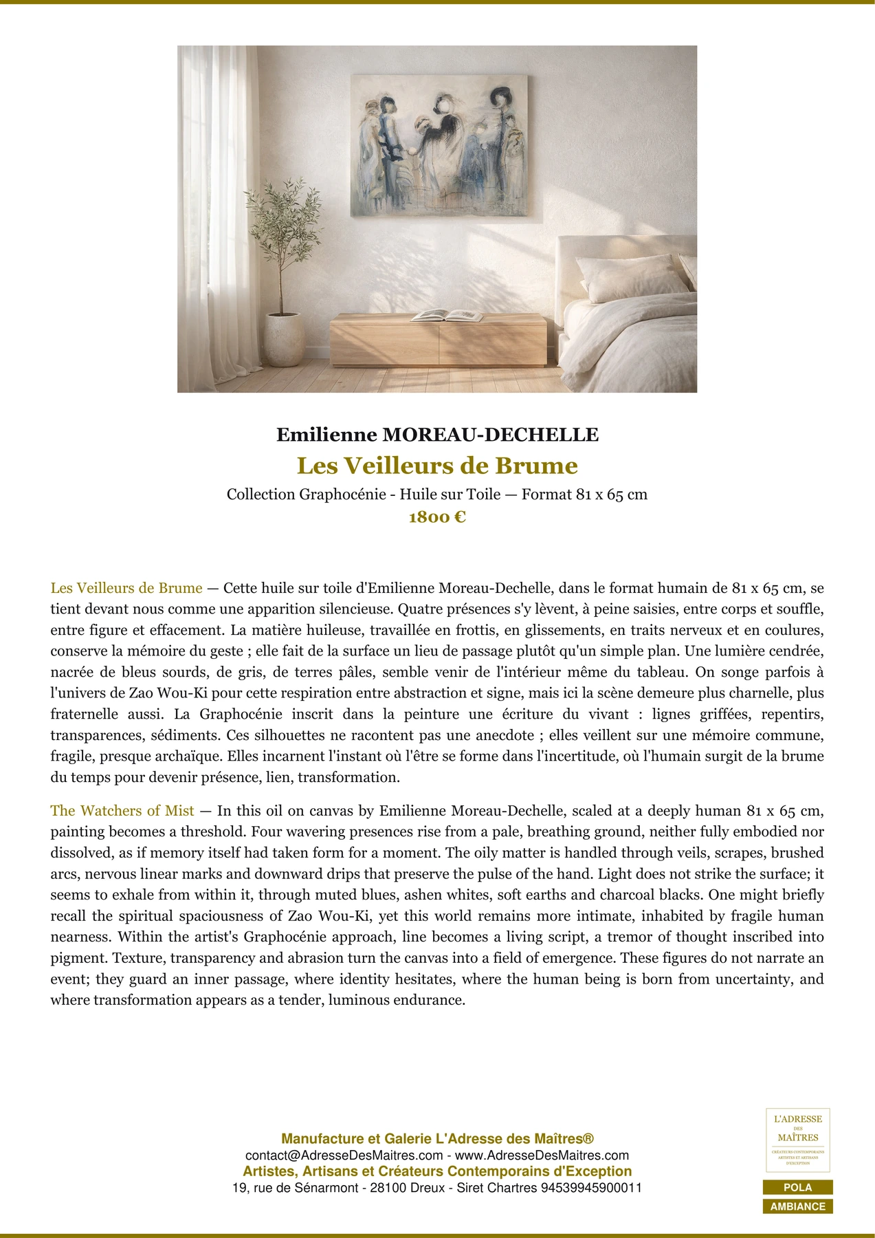 Fiche Premium Ambiance - Les Veilleurs de Brume - Emilienne MOREAU-DECHELLE - L'Adresse des Maîtres®