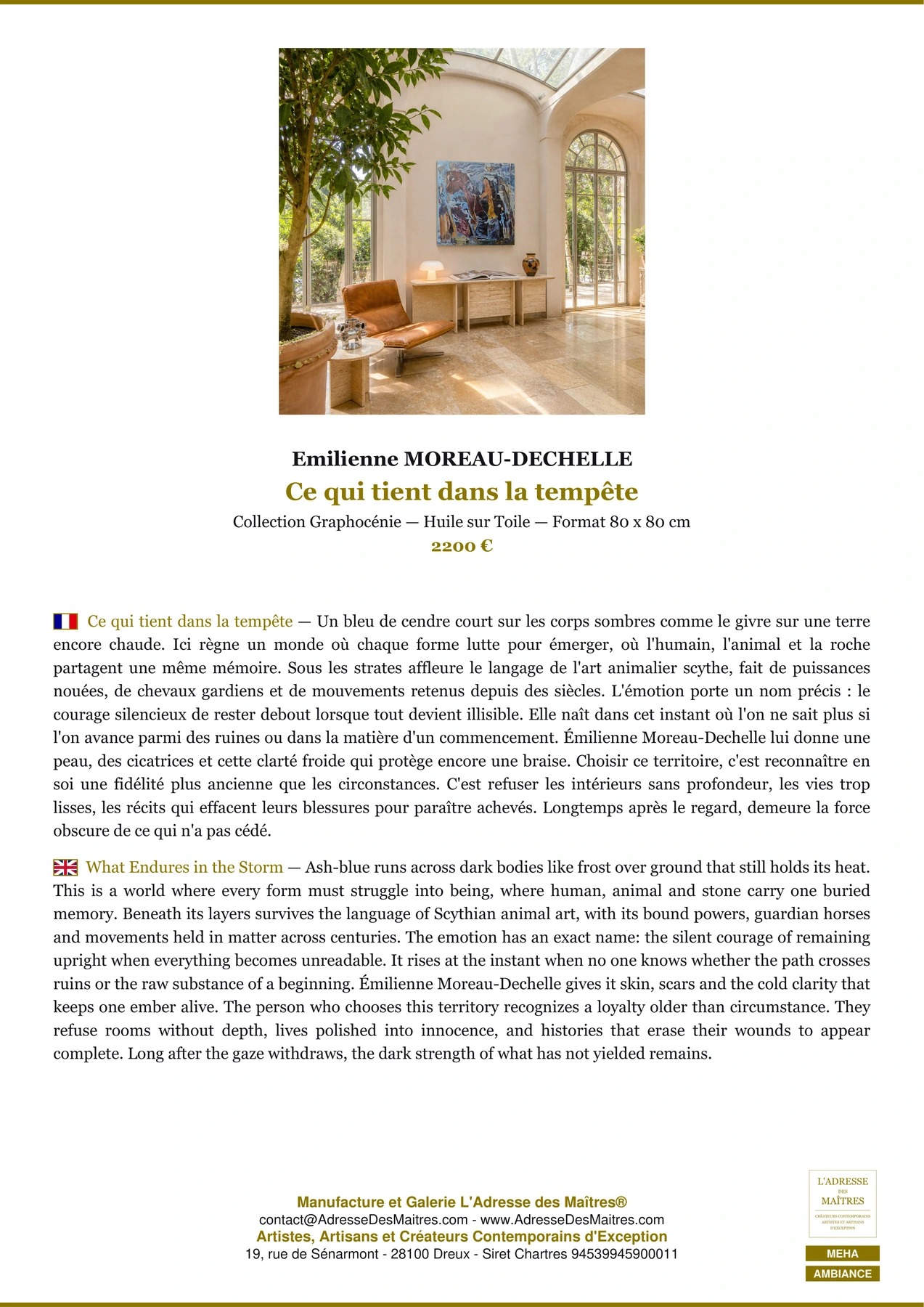 Fiche Premium Ambiance - Ce qui tient dans la tempête - Emilienne MOREAU-DECHELLE - L'Adresse des Maîtres®