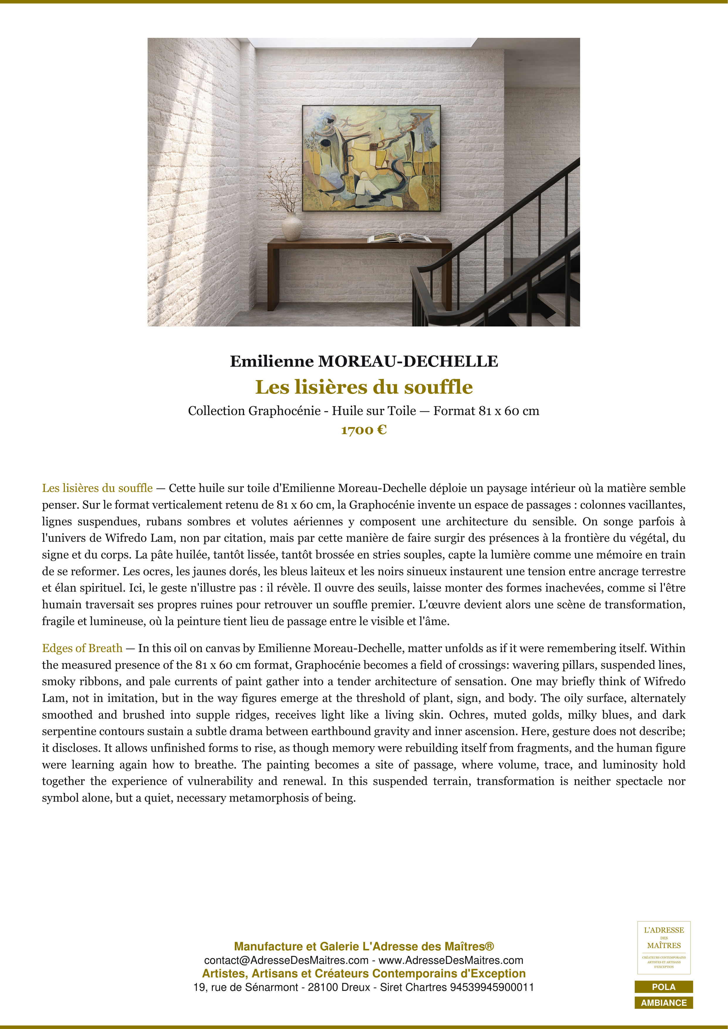 Fiche Premium Ambiance — Les lisières du souffle — Emilienne MOREAU-DECHELLE — L'Adresse des Maîtres®