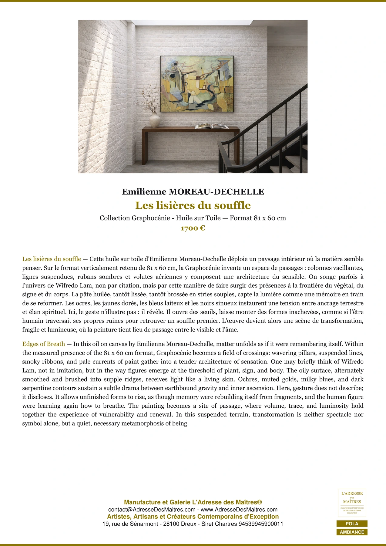 Fiche Premium Ambiance - Les lisières du souffle - Emilienne MOREAU-DECHELLE - L'Adresse des Maîtres®