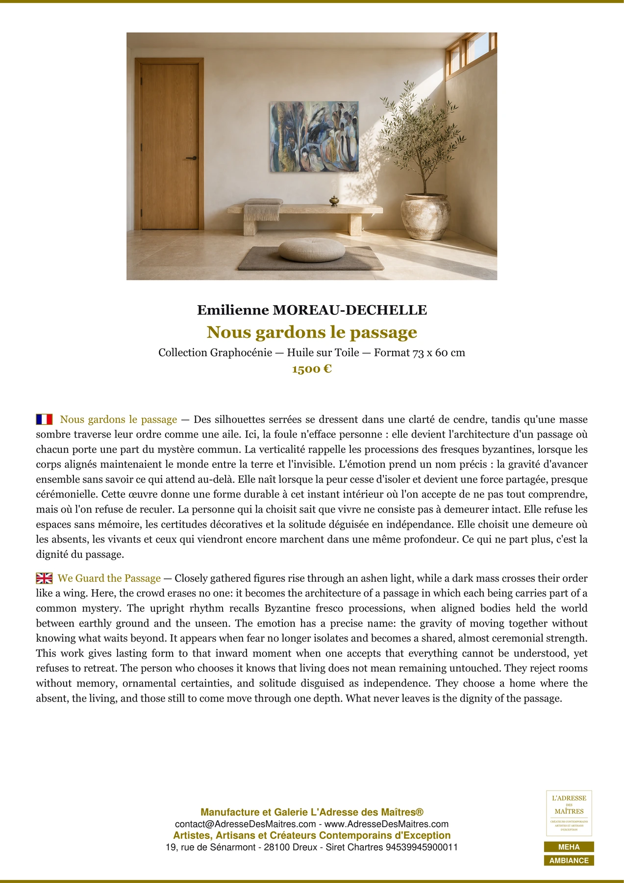 Fiche Premium Ambiance - Nous gardons le passage - Emilienne MOREAU-DECHELLE - L'Adresse des Maîtres®