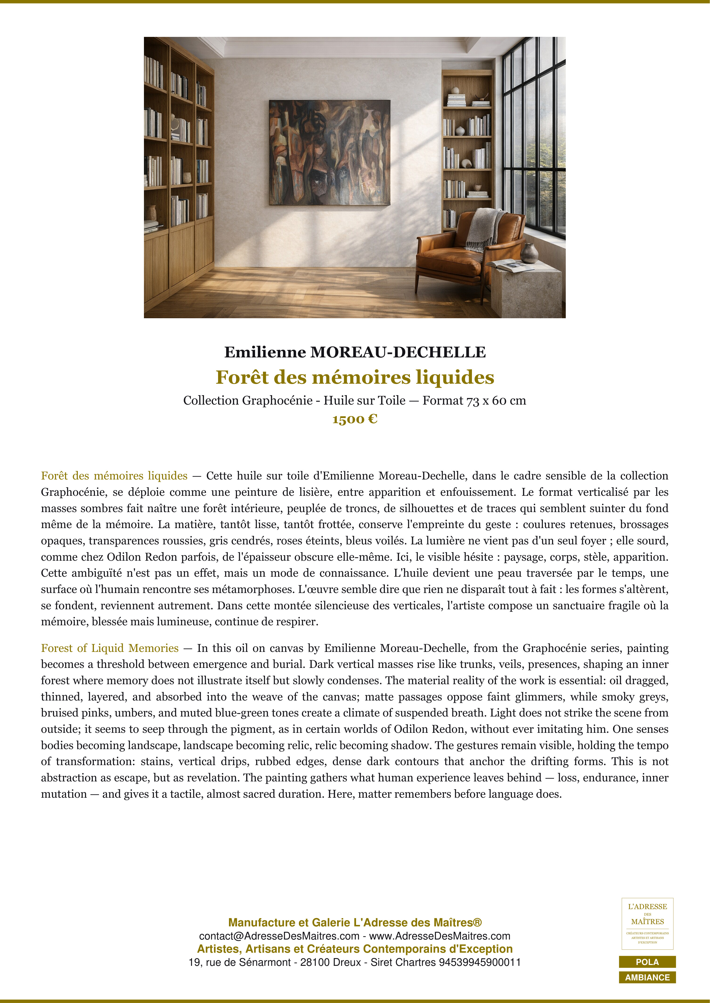 Fiche Premium Ambiance — Forêt des mémoires liquides — Emilienne MOREAU-DECHELLE — L'Adresse des Maîtres®