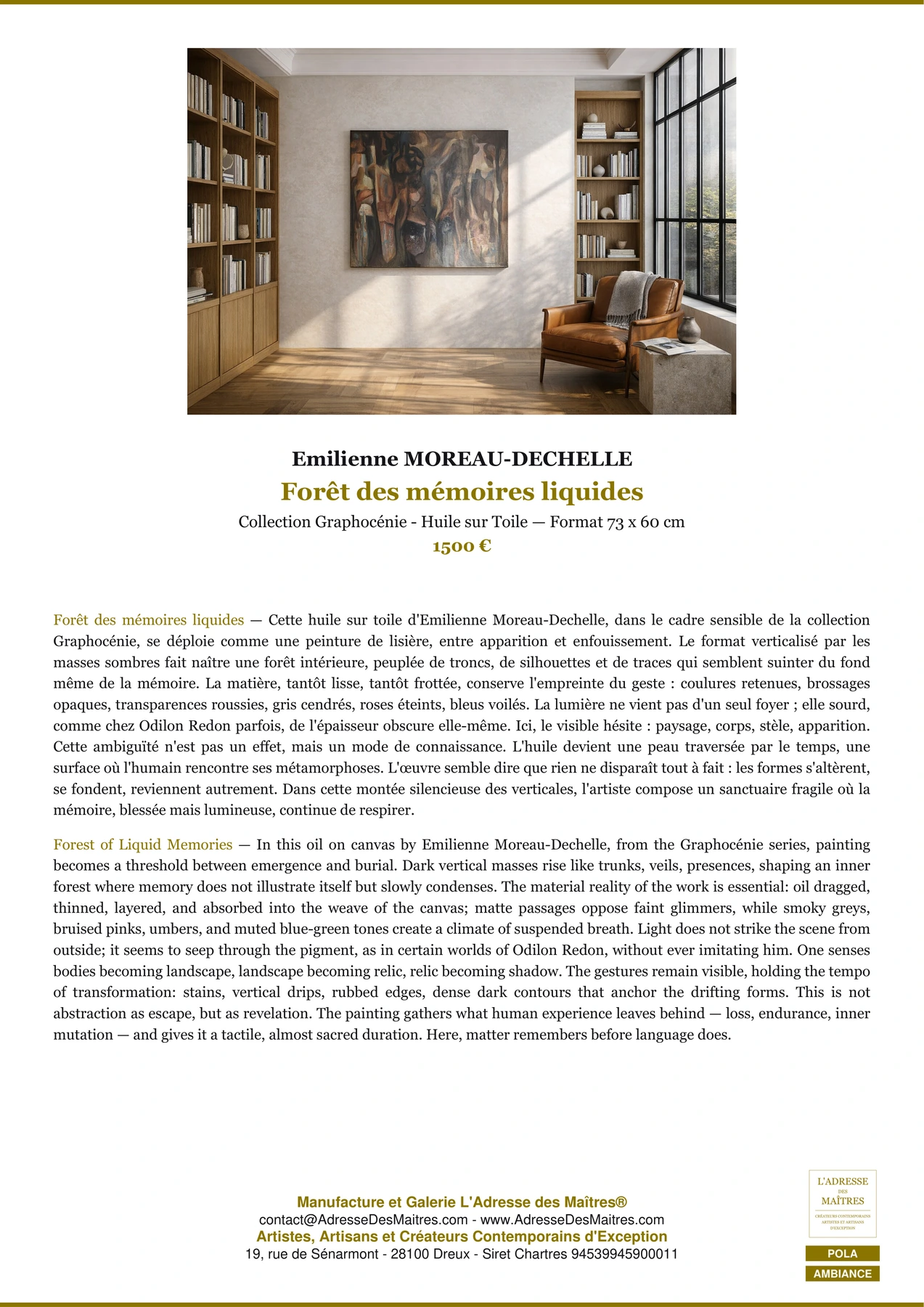 Fiche Premium Ambiance - Forêt des mémoires liquides - Emilienne MOREAU-DECHELLE - L'Adresse des Maîtres®