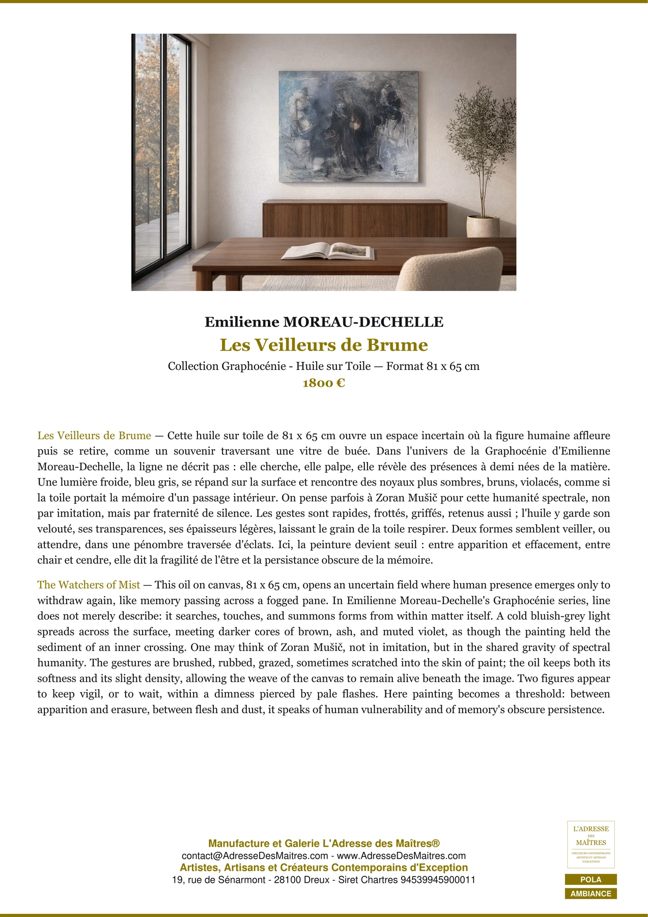 Fiche Premium Ambiance - Les Veilleurs de Brume - Emilienne MOREAU-DECHELLE - L'Adresse des Maîtres®