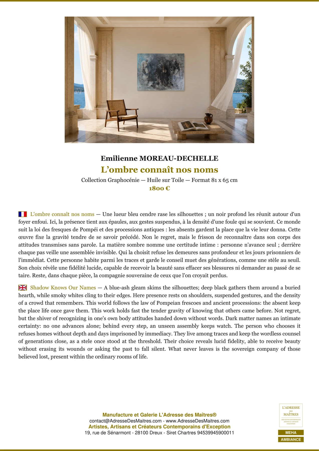 Fiche Premium Ambiance - L’ombre connaît nos noms - Emilienne MOREAU-DECHELLE - L'Adresse des Maîtres®