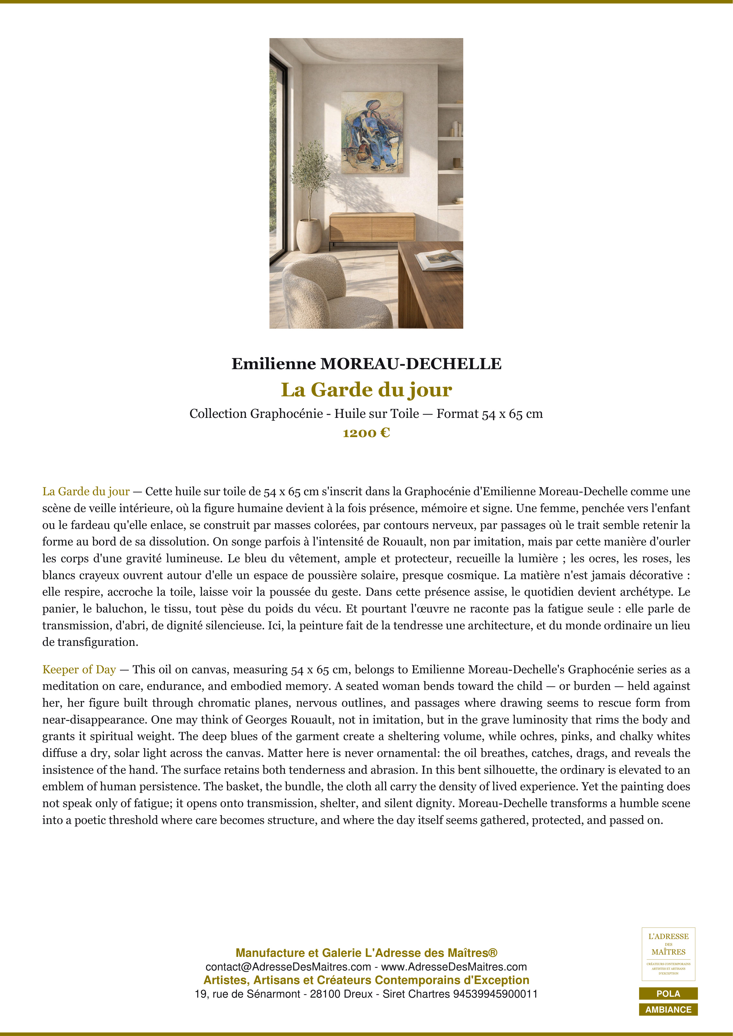 Fiche Premium Ambiance — La Garde du jour — Emilienne MOREAU-DECHELLE — L'Adresse des Maîtres®