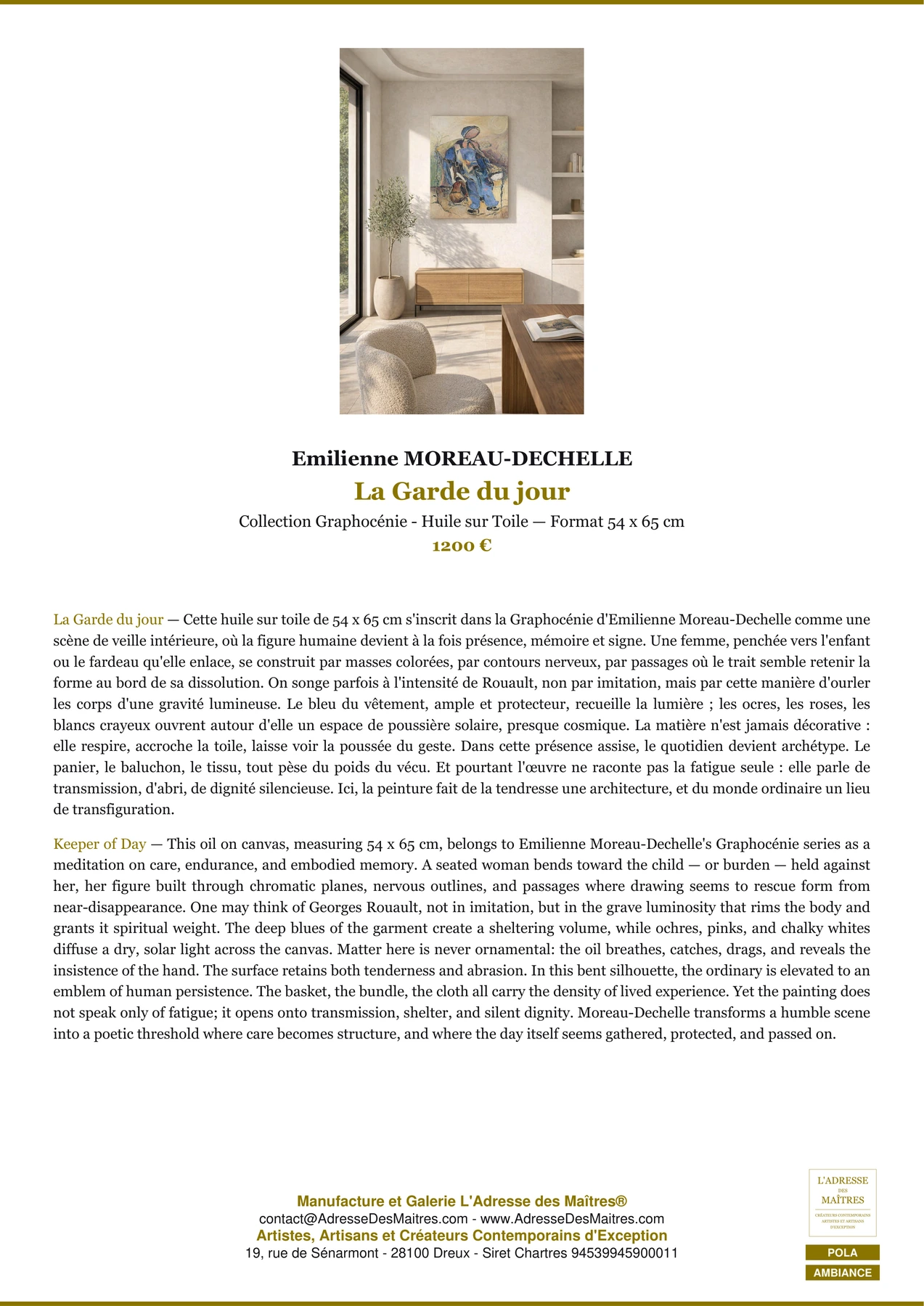 Fiche Premium Ambiance - La Garde du jour - Emilienne MOREAU-DECHELLE - L'Adresse des Maîtres®