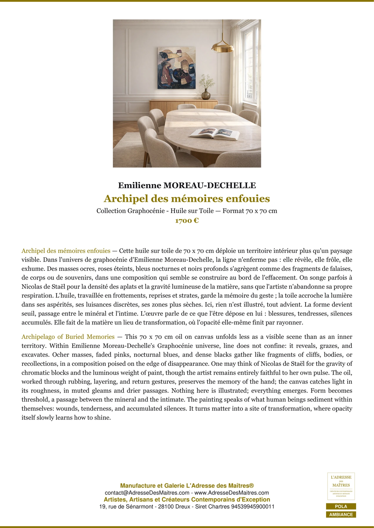 Fiche Premium Ambiance - Archipel des mémoires enfouies - Emilienne MOREAU-DECHELLE - L'Adresse des Maîtres®