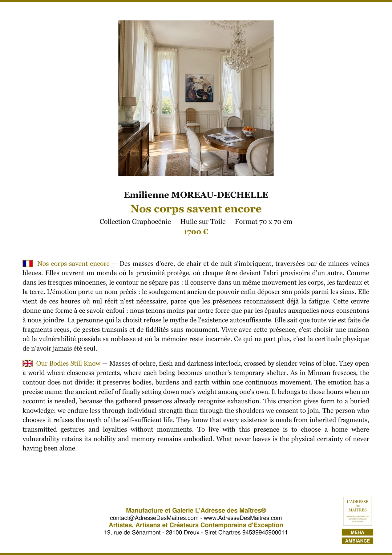 Fiche Premium Ambiance - Nos corps savent encore - Emilienne MOREAU-DECHELLE - L'Adresse des Maîtres®