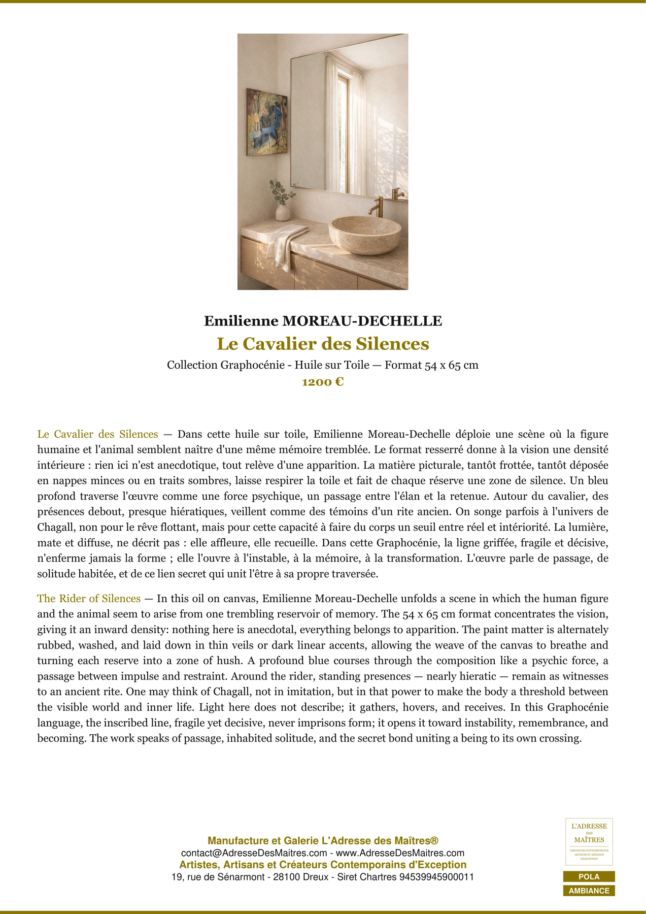 Fiche Premium Ambiance - Le Cavalier des Silences - Emilienne MOREAU-DECHELLE - L'Adresse des Maîtres®