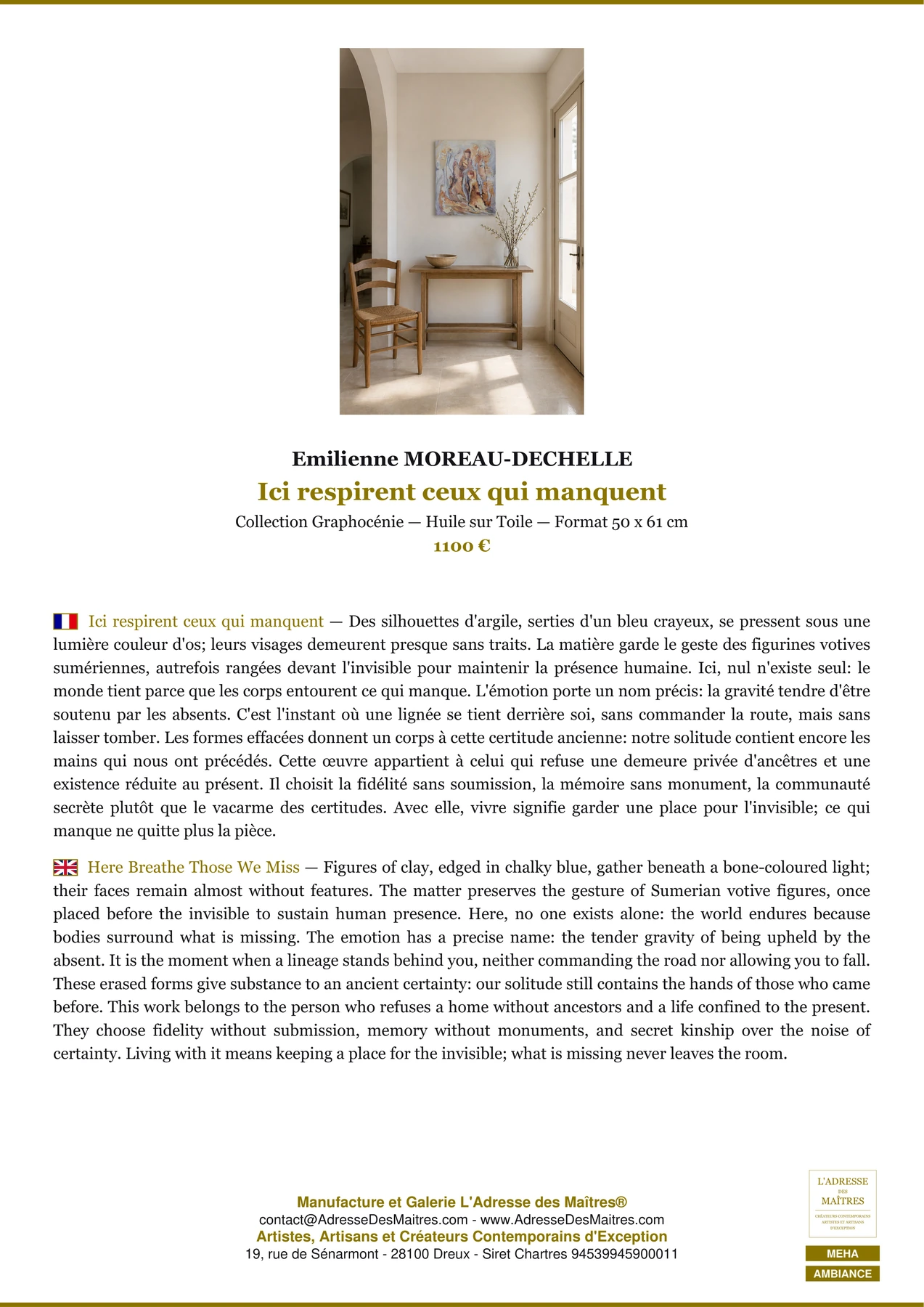 Fiche Premium Ambiance - Ici respirent ceux qui manquent - Emilienne MOREAU-DECHELLE - L'Adresse des Maîtres®