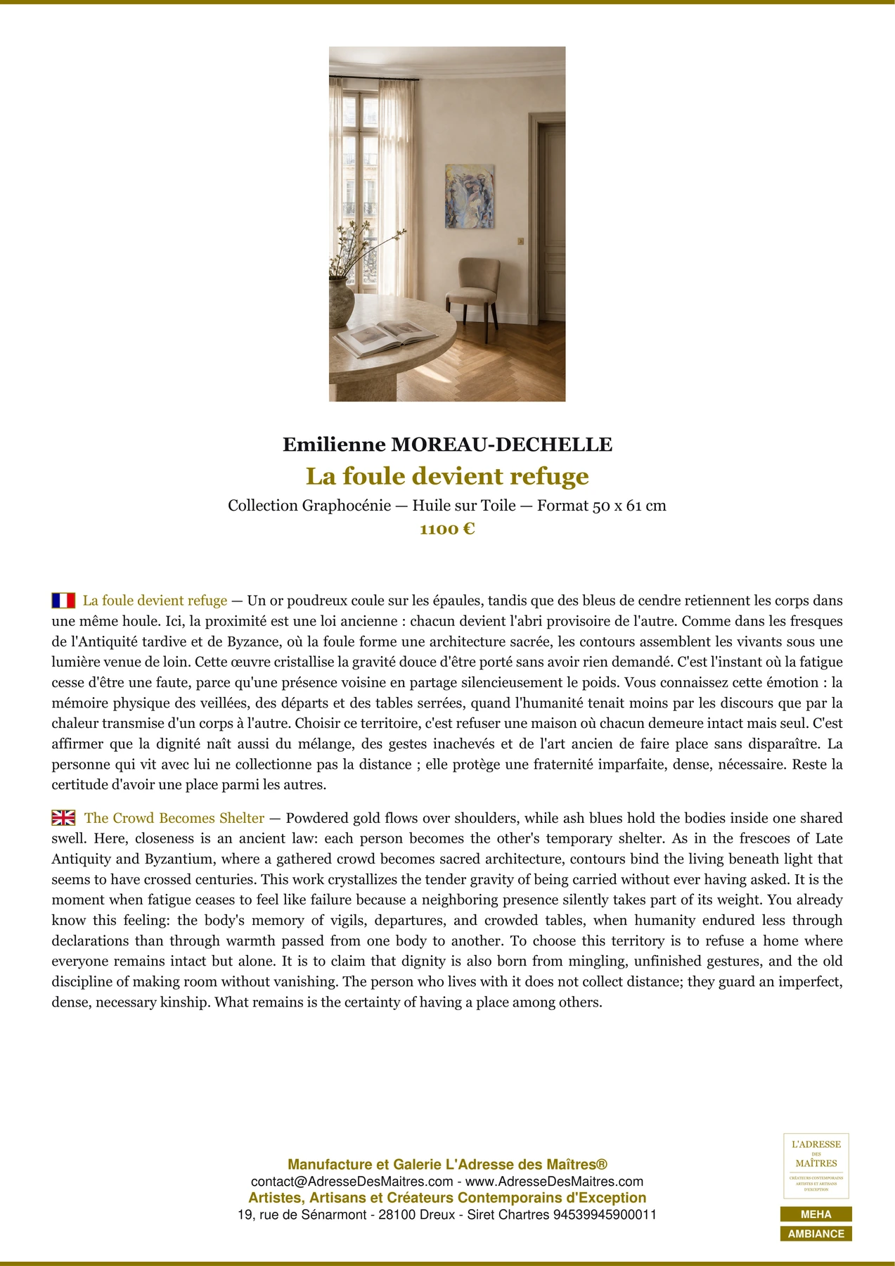 Fiche Premium Ambiance - La foule devient refuge - Emilienne MOREAU-DECHELLE - L'Adresse des Maîtres®
