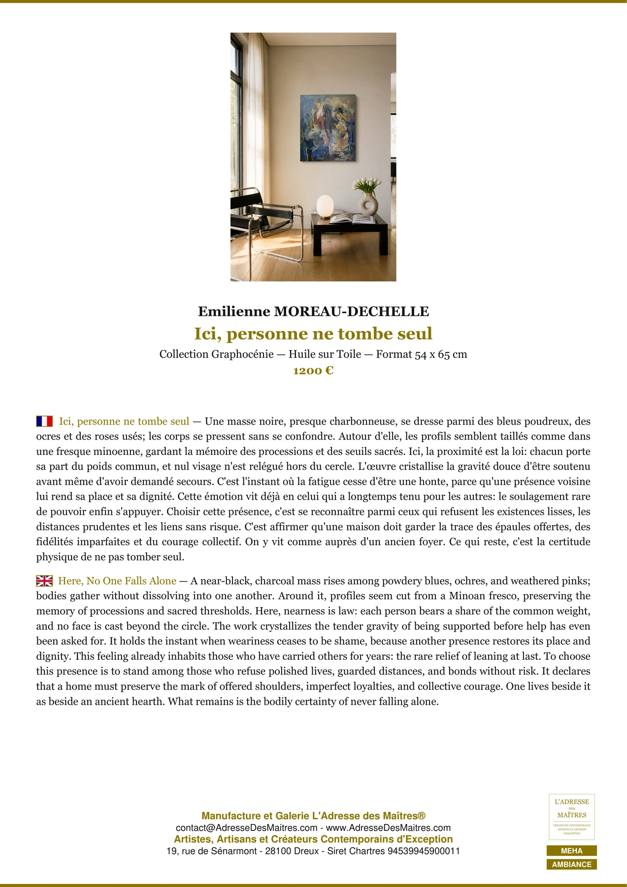 Fiche Premium Ambiance - Ici, personne ne tombe seul - Emilienne MOREAU-DECHELLE - L'Adresse des Maîtres®