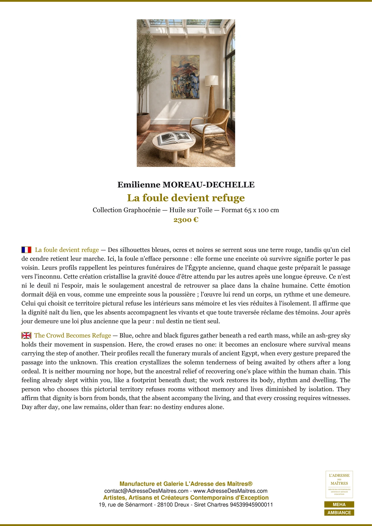Fiche Premium Ambiance - La foule devient refuge - Emilienne MOREAU-DECHELLE - L'Adresse des Maîtres®