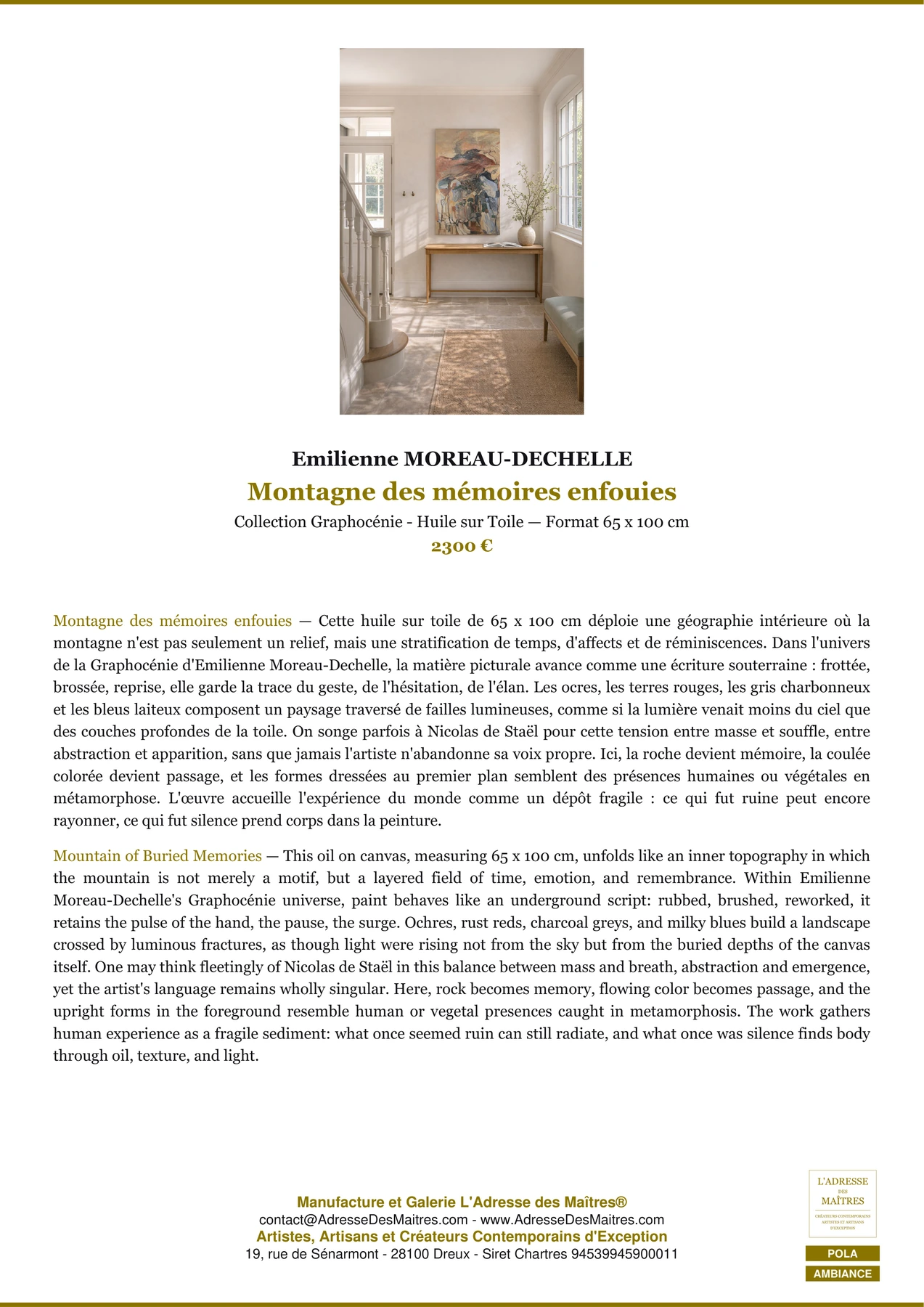 Fiche Premium Ambiance - Montagne des mémoires enfouies - Emilienne MOREAU-DECHELLE - L'Adresse des Maîtres®