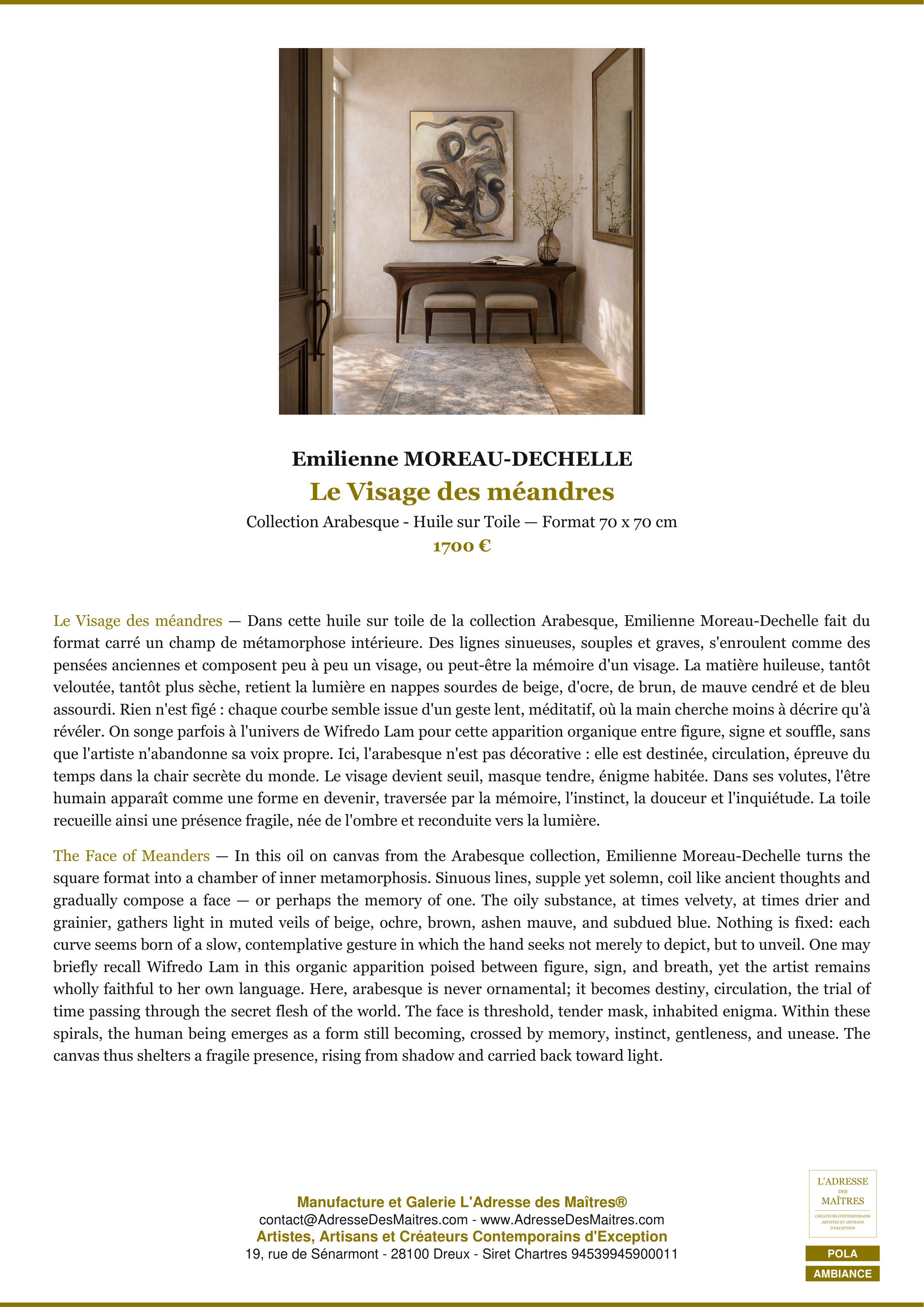 Fiche Premium Ambiance — Le Visage des méandres — Emilienne MOREAU-DECHELLE — L'Adresse des Maîtres®