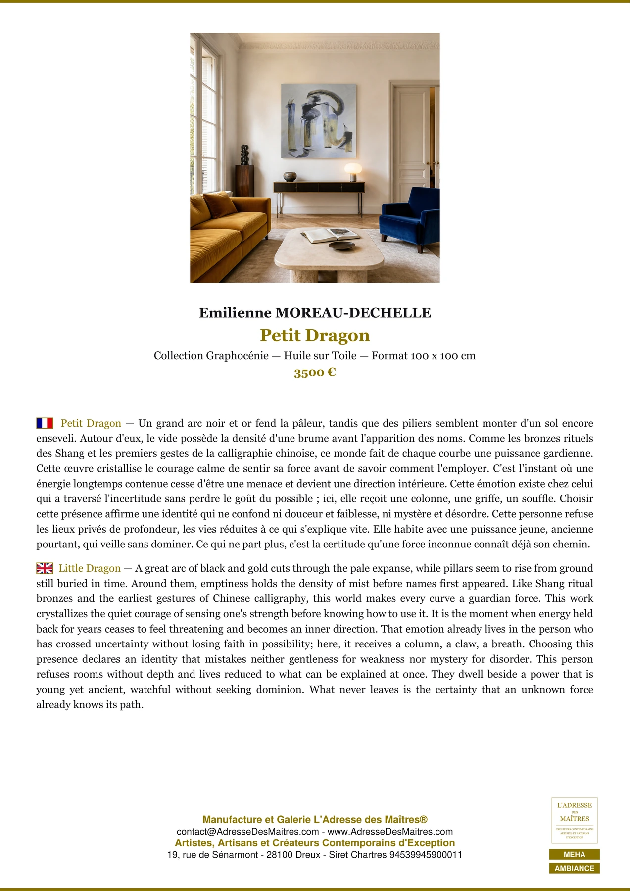 Fiche Premium Ambiance - Petit Dragon - Emilienne MOREAU-DECHELLE - L'Adresse des Maîtres®