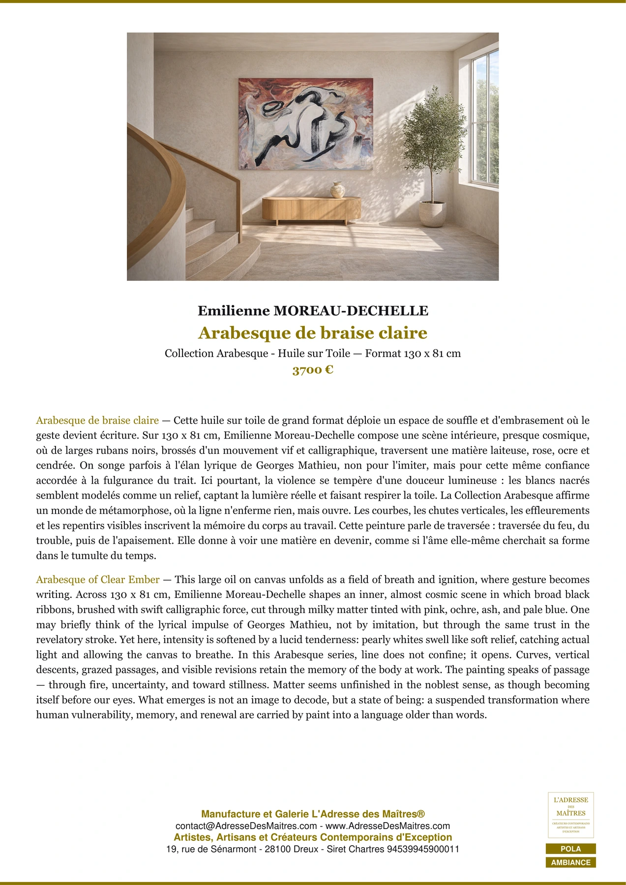 Fiche Premium Ambiance - Arabesque de braise claire - Emilienne MOREAU-DECHELLE - L'Adresse des Maîtres®
