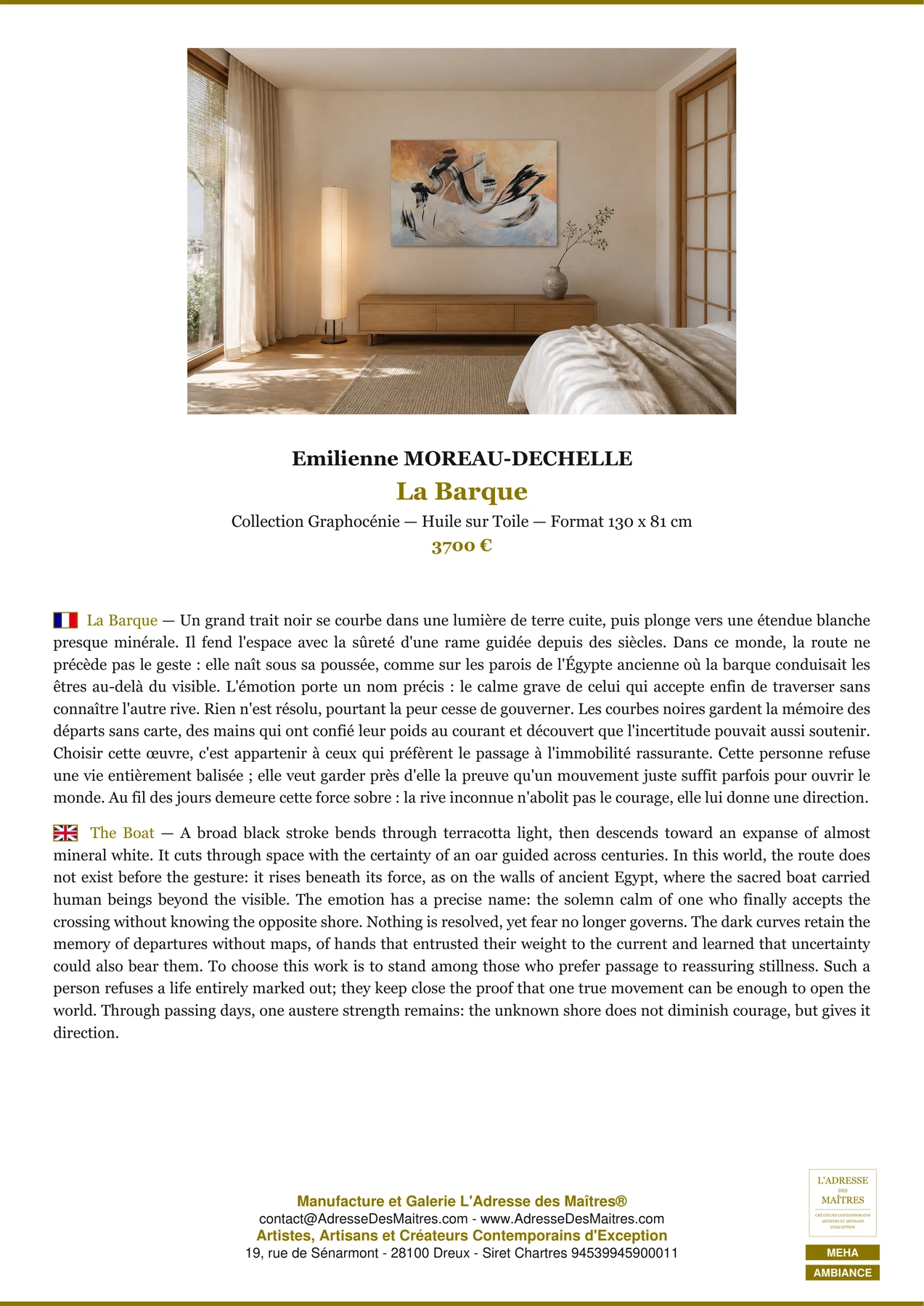 Fiche Premium Ambiance - La Barque - Emilienne MOREAU-DECHELLE - L'Adresse des Maîtres®