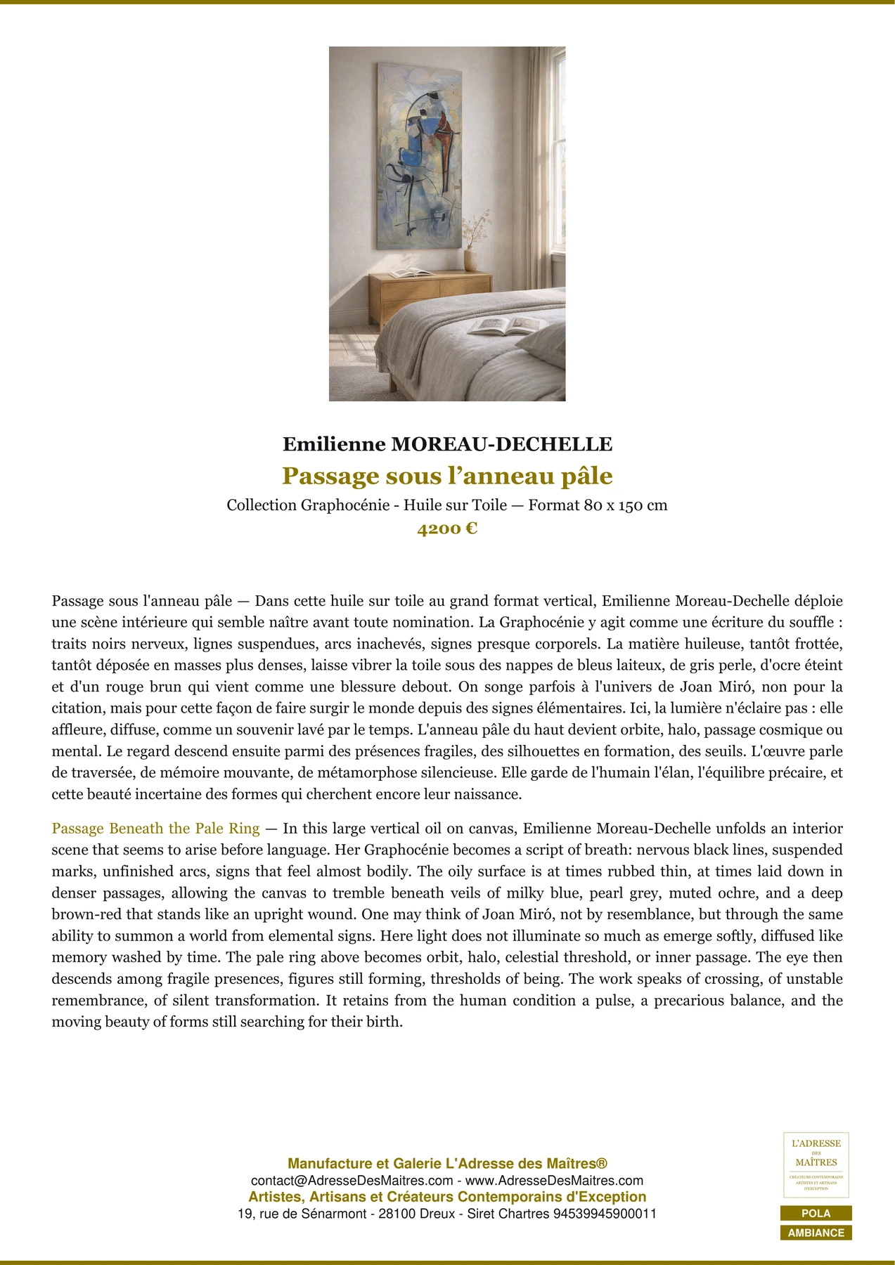 Fiche Premium Ambiance - Passage sous l’anneau pâle - Emilienne MOREAU-DECHELLE - L'Adresse des Maîtres®