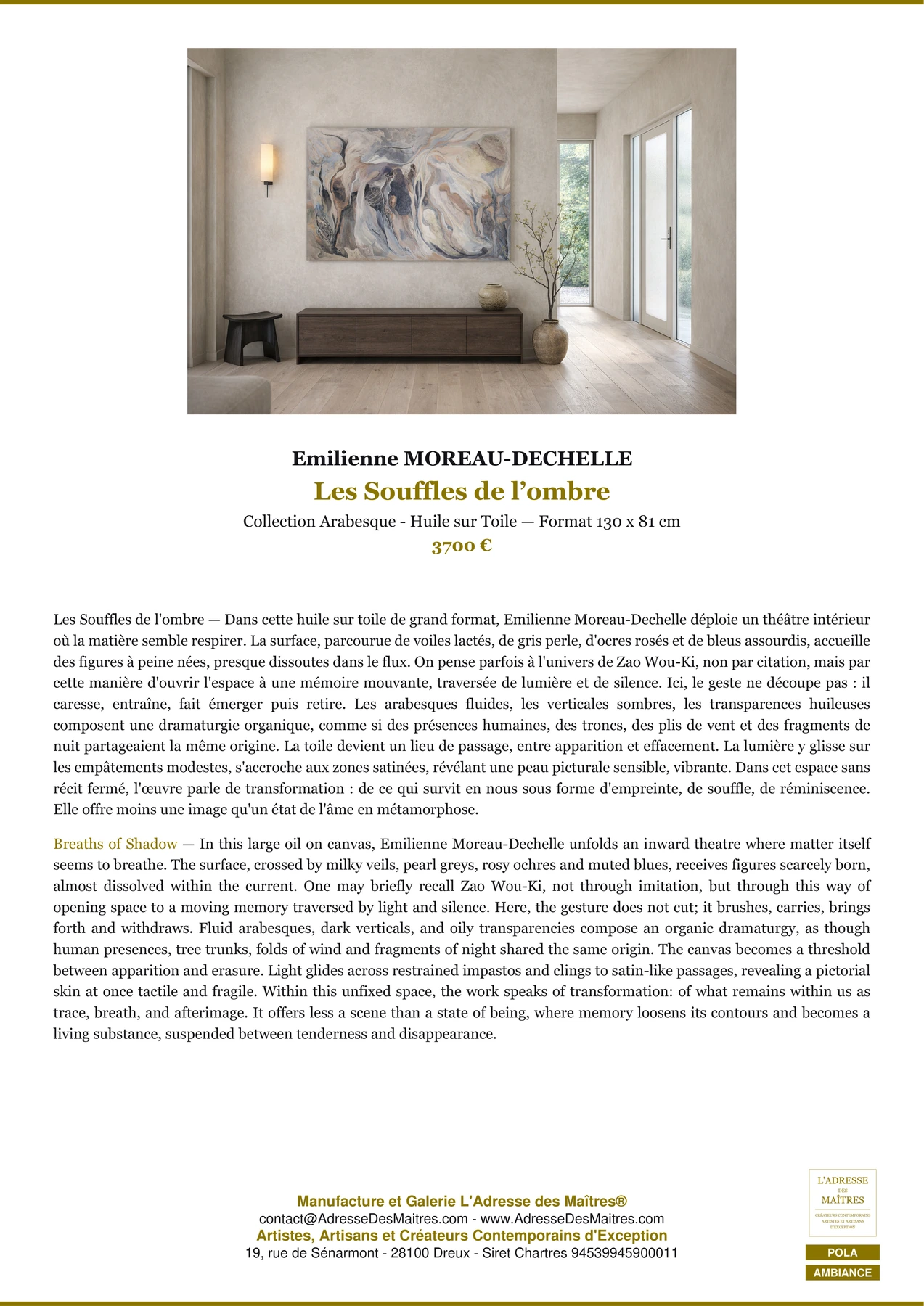 Fiche Premium Ambiance - Les Souffles de l’ombre - Emilienne MOREAU-DECHELLE - L'Adresse des Maîtres®