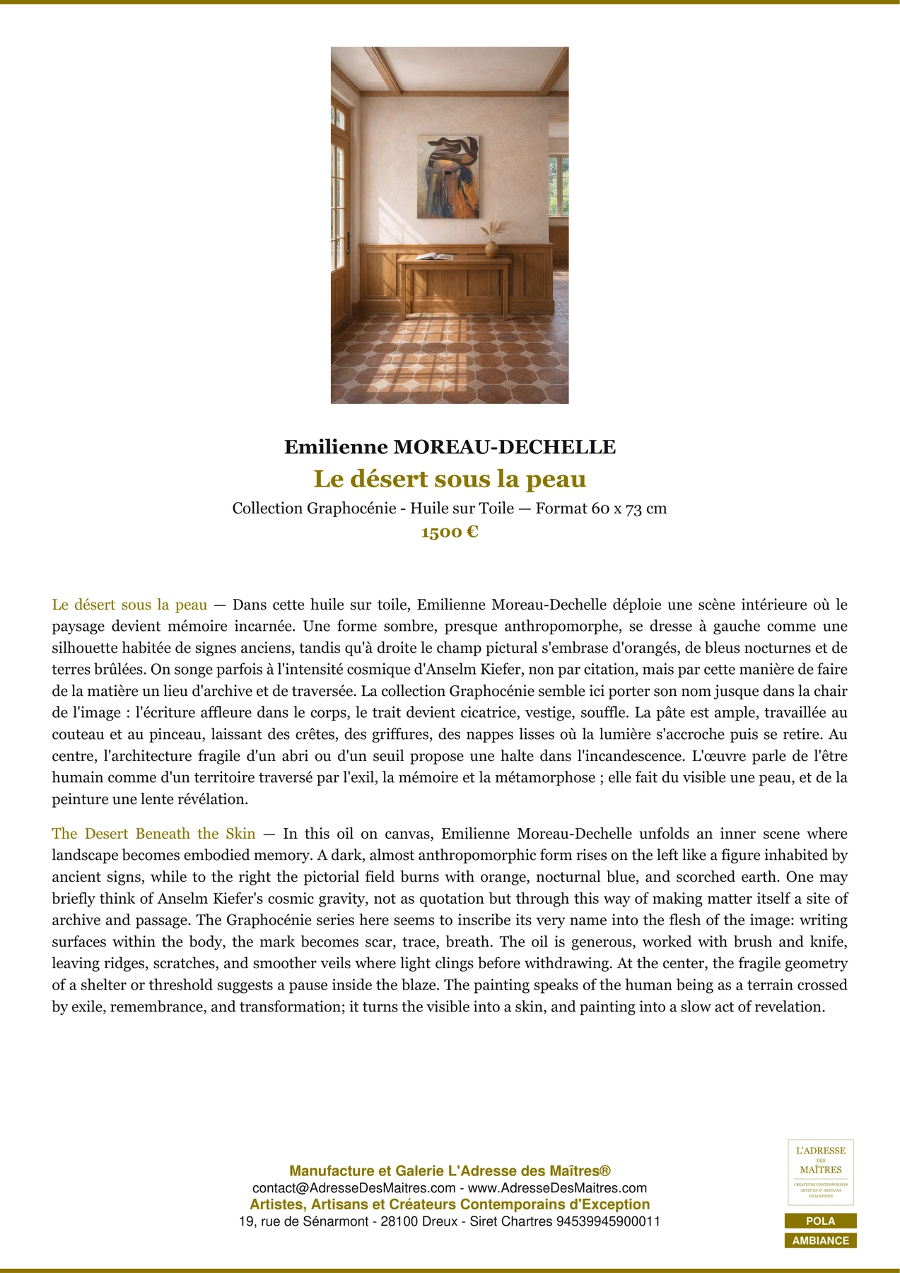 Fiche Premium Ambiance - Le désert sous la peau - Emilienne MOREAU-DECHELLE - L'Adresse des Maîtres®