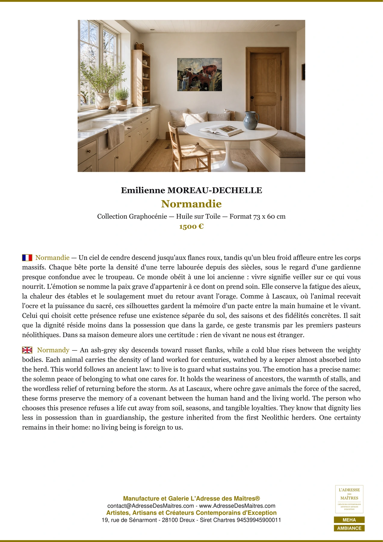 Fiche Premium Ambiance - Normandie - Emilienne MOREAU-DECHELLE - L'Adresse des Maîtres®