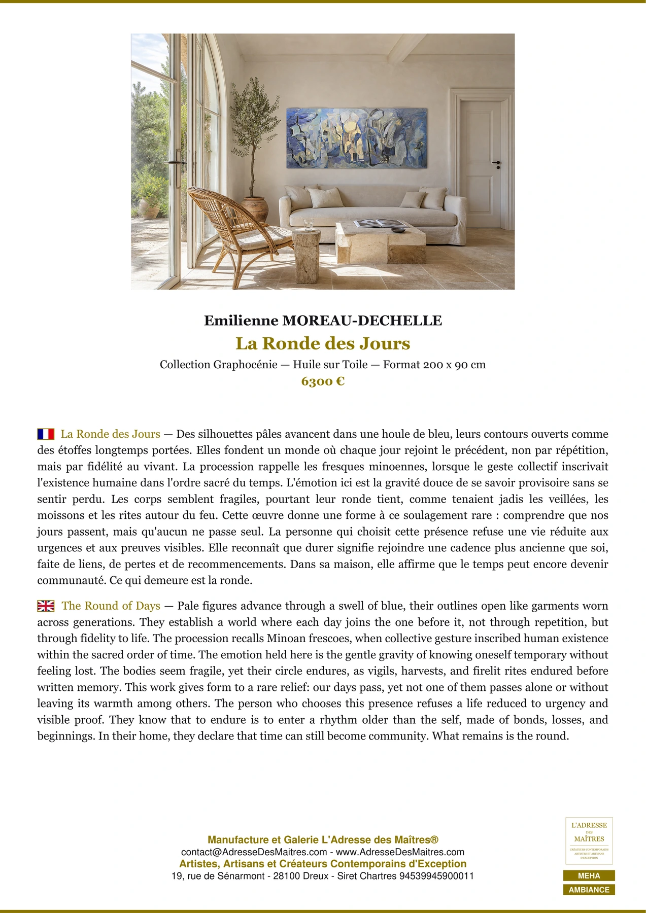 Fiche Premium Ambiance - La Ronde des Jours - Emilienne MOREAU-DECHELLE - L'Adresse des Maîtres®