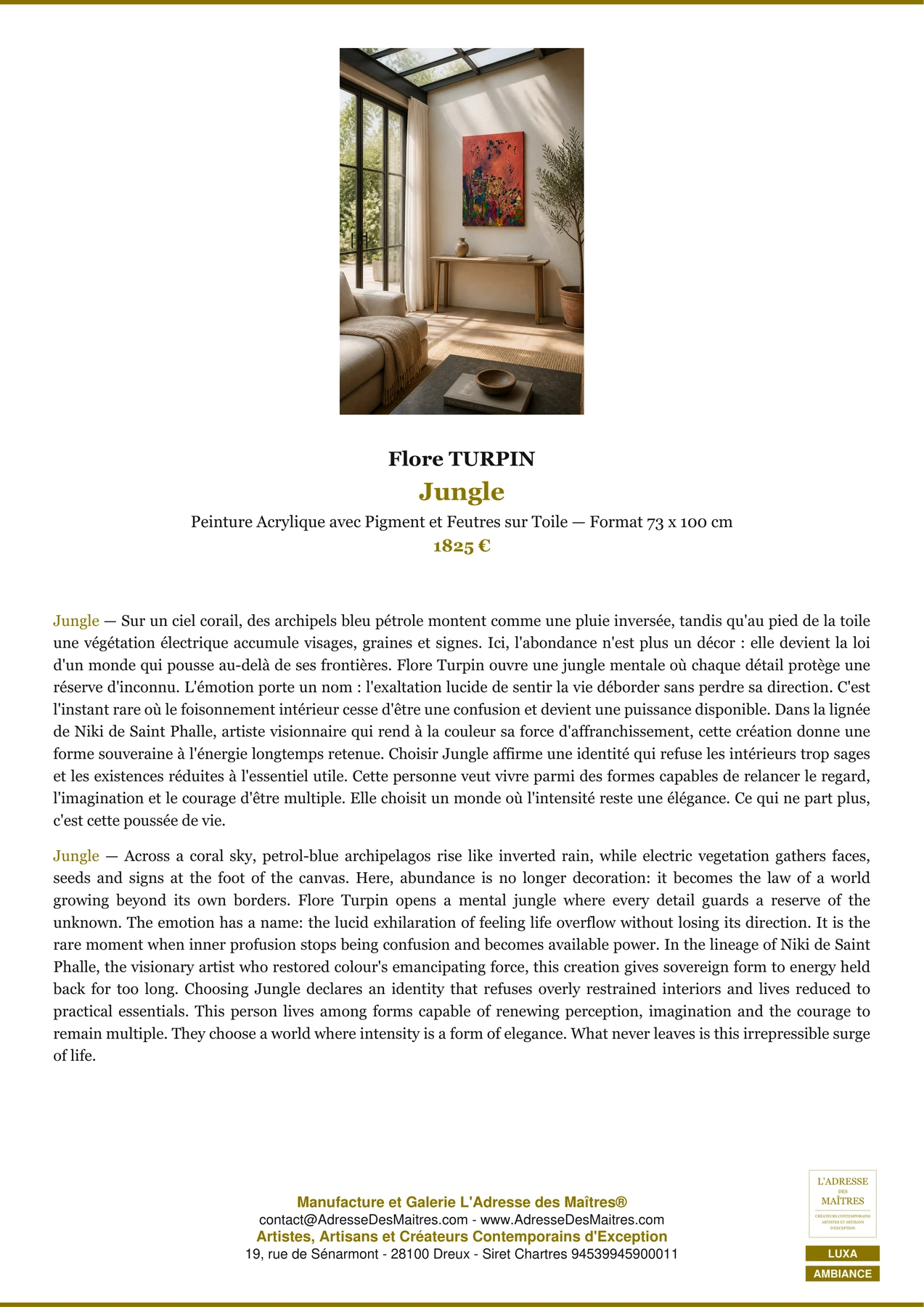 Fiche Premium Ambiance - Jungle - Flore TURPIN - L'Adresse des Maîtres®