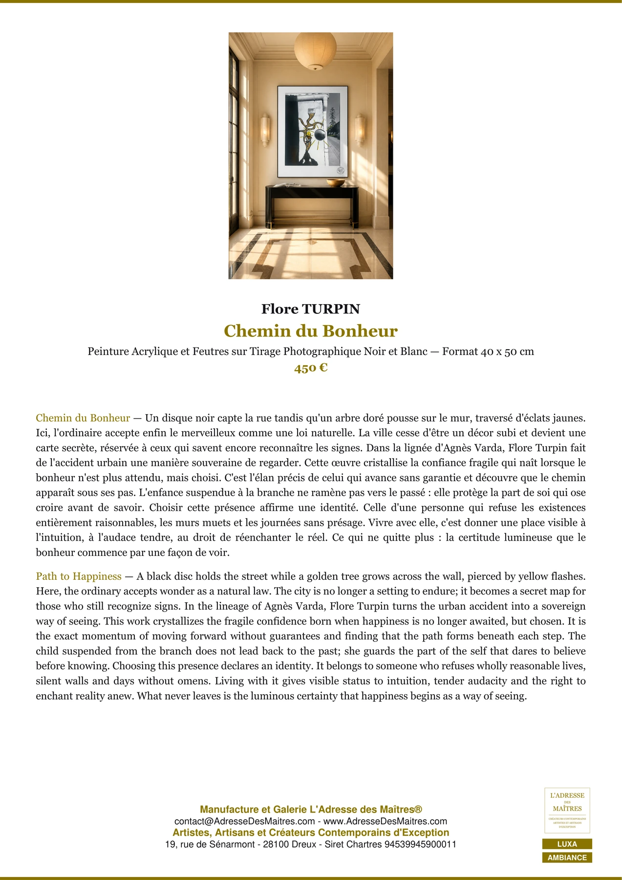 Fiche Premium Ambiance - Chemin du Bonheur - Flore TURPIN - L'Adresse des Maîtres®