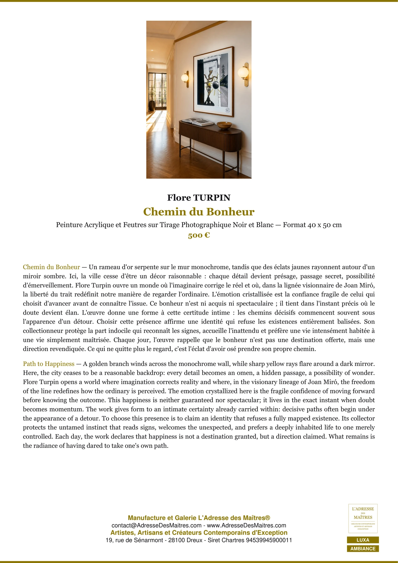 Fiche Premium Ambiance - Chemin du Bonheur - Flore TURPIN - L'Adresse des Maîtres®