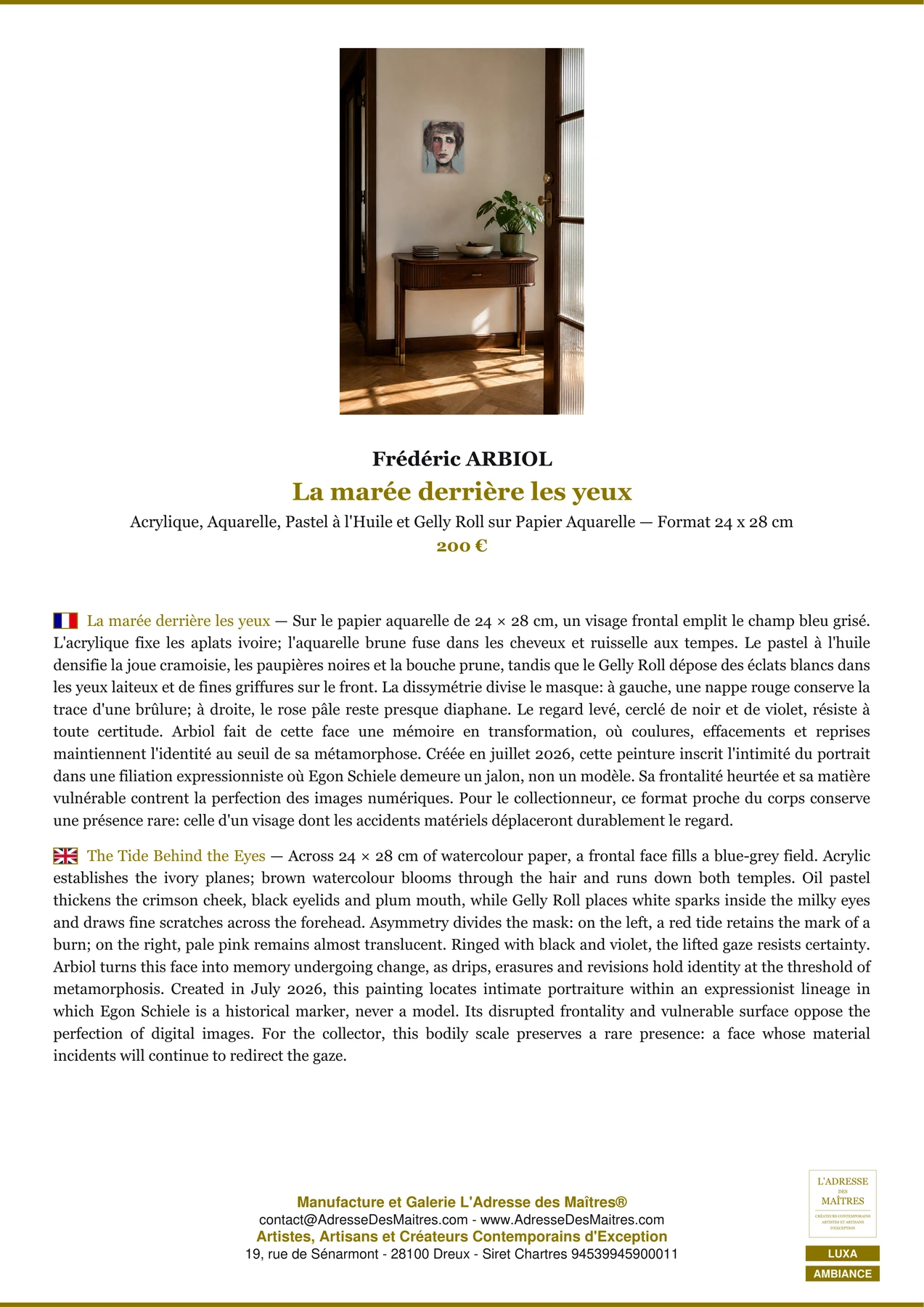 Fiche Premium Ambiance - La marée derrière les yeux - Frédéric ARBIOL - L'Adresse des Maîtres®
