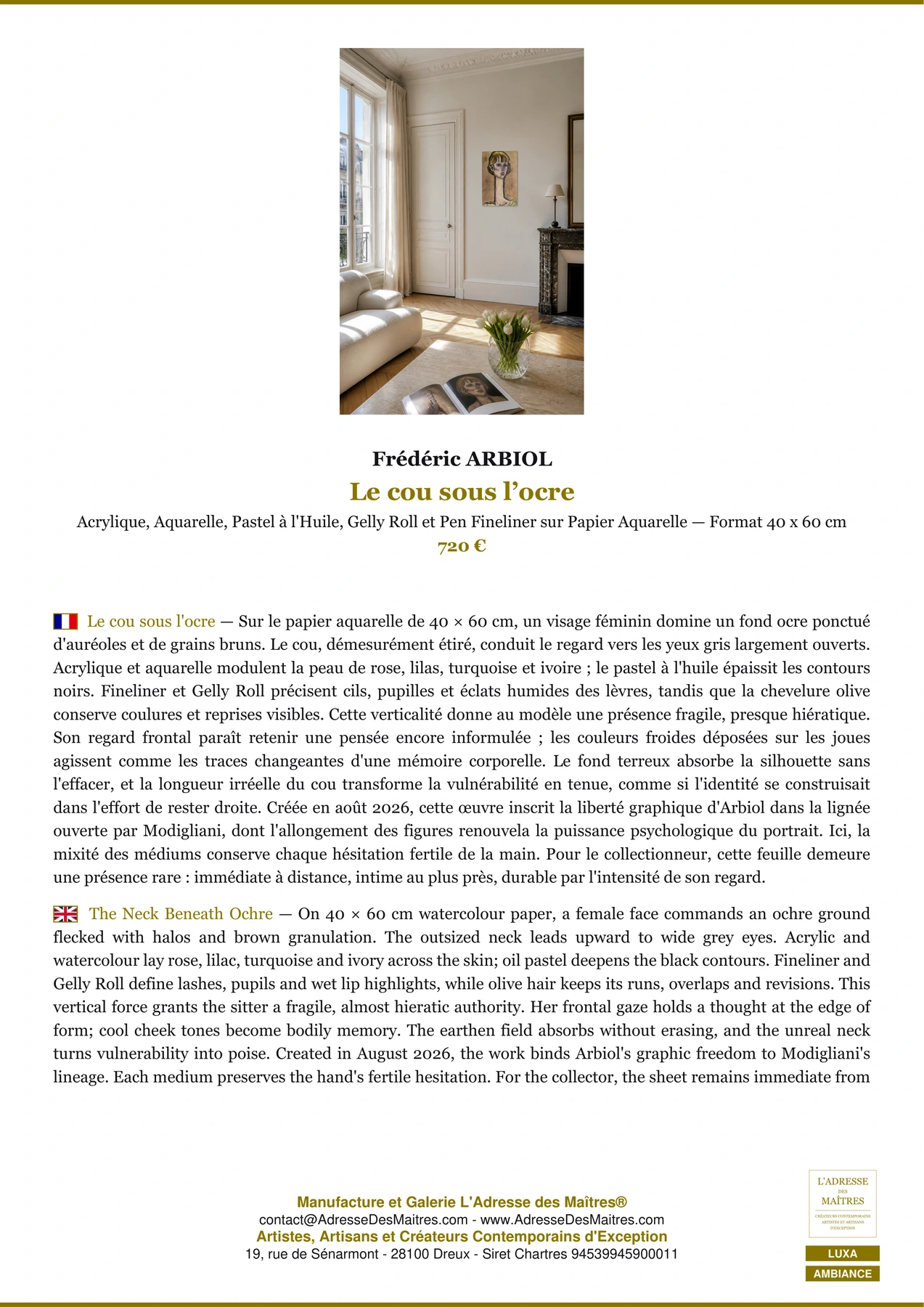 Fiche Premium Ambiance - Le cou sous l’ocre - Frédéric ARBIOL - L'Adresse des Maîtres®