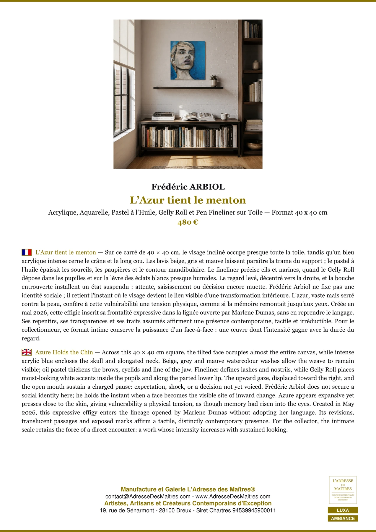 Fiche Premium Ambiance - L’Azur tient le menton - Frédéric ARBIOL - L'Adresse des Maîtres®