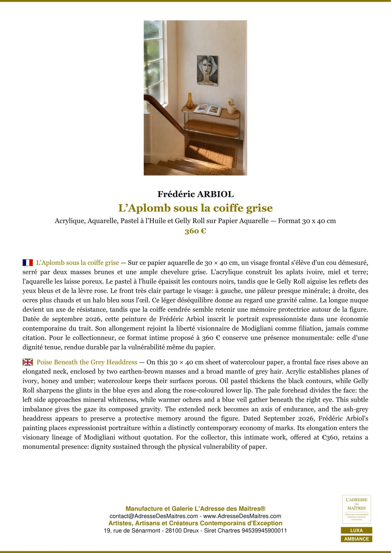 Fiche Premium Ambiance - L’Aplomb sous la coiffe grise - Frédéric ARBIOL - L'Adresse des Maîtres®