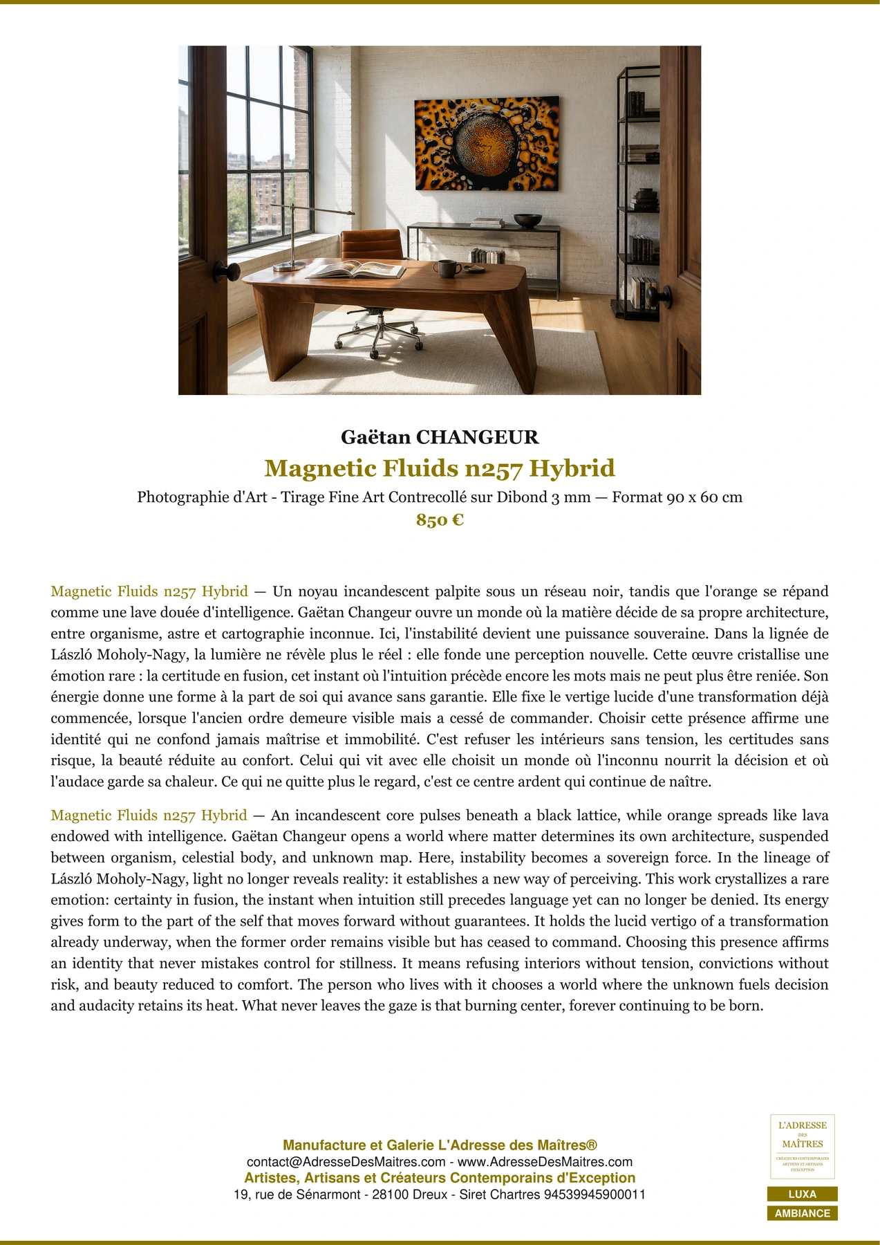 Fiche Premium Ambiance - Magnetic Fluids n257 Hybrid - Gaëtan CHANGEUR - L'Adresse des Maîtres®