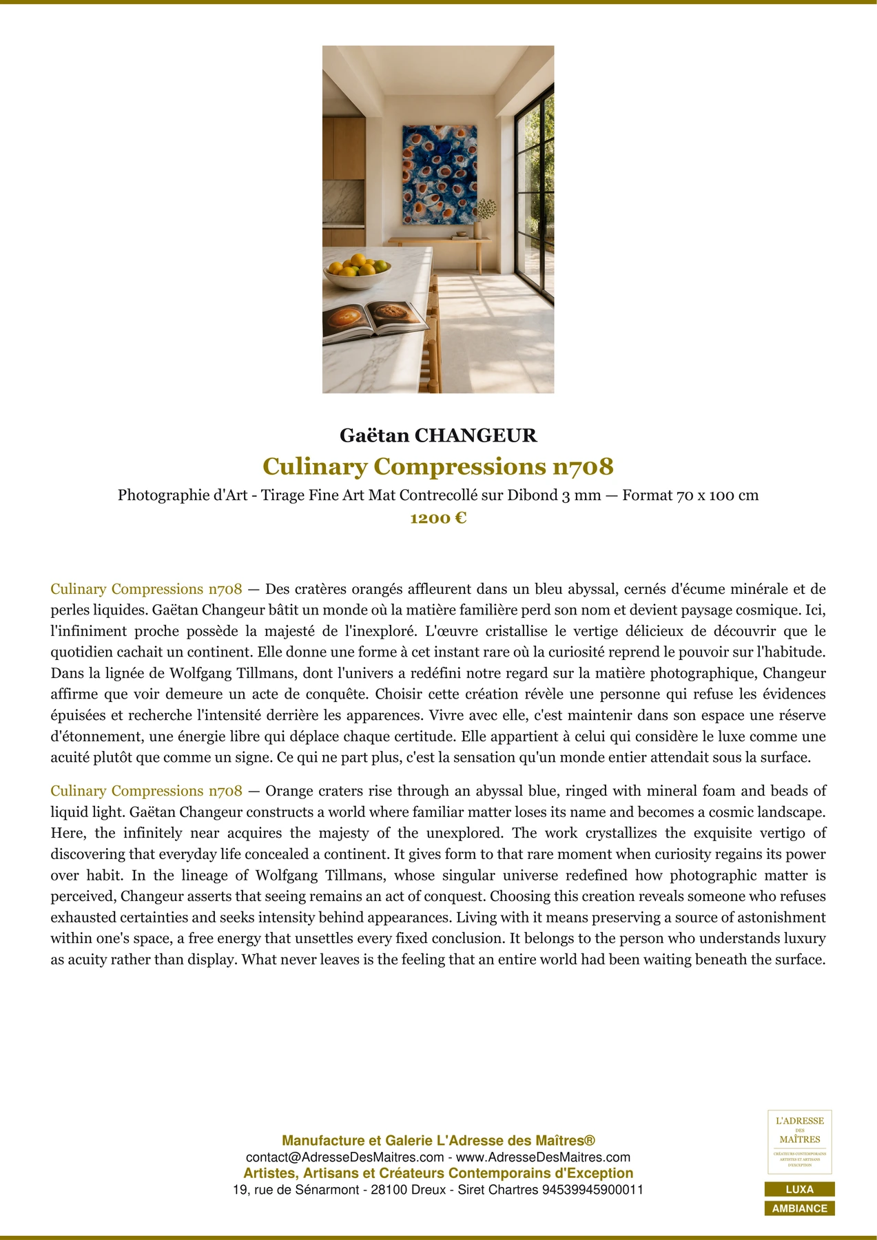 Fiche Premium Ambiance - Culinary Compressions n708 - Gaëtan CHANGEUR - L'Adresse des Maîtres®
